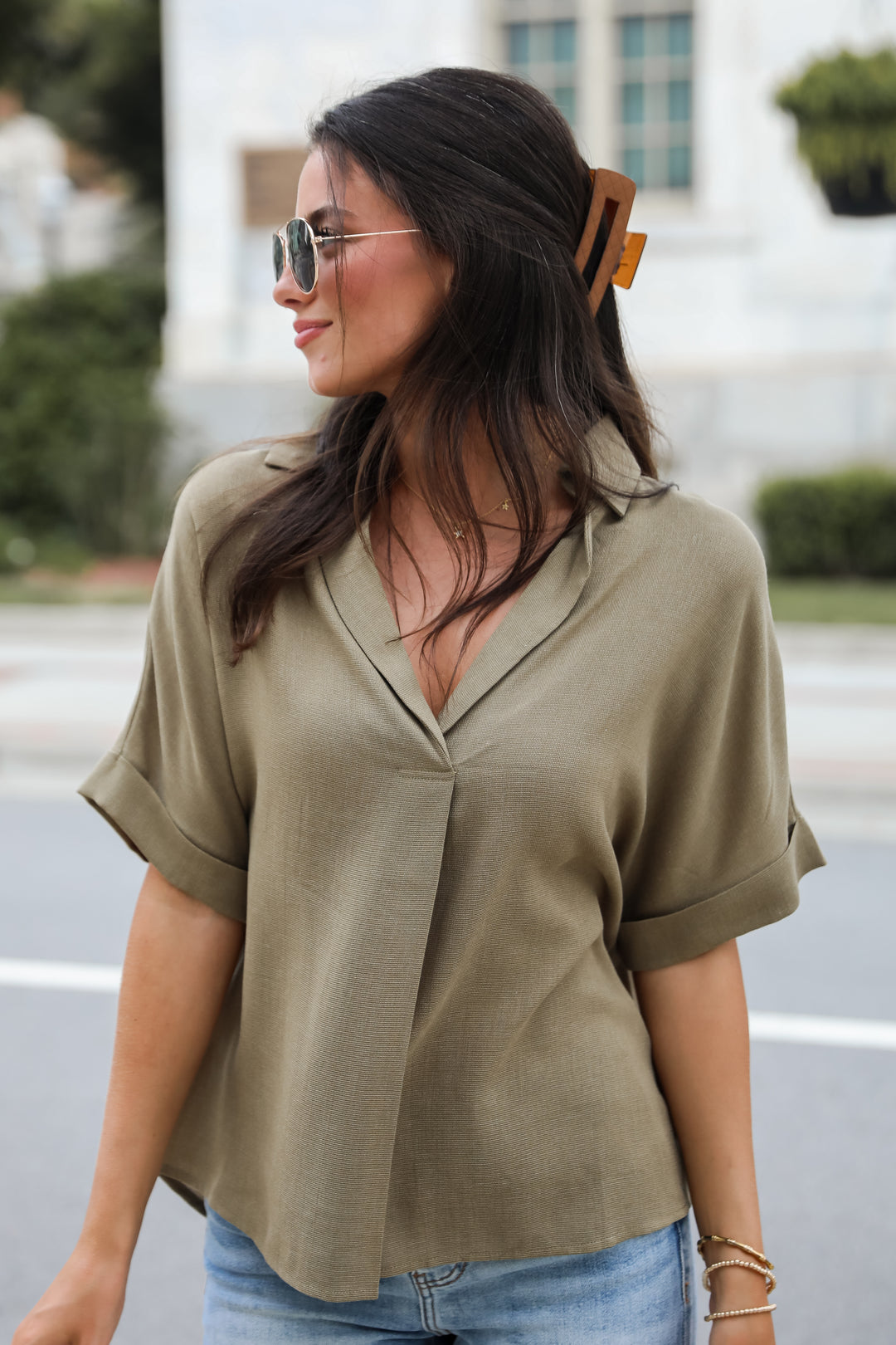 Breezy Fascination Olive Blouse