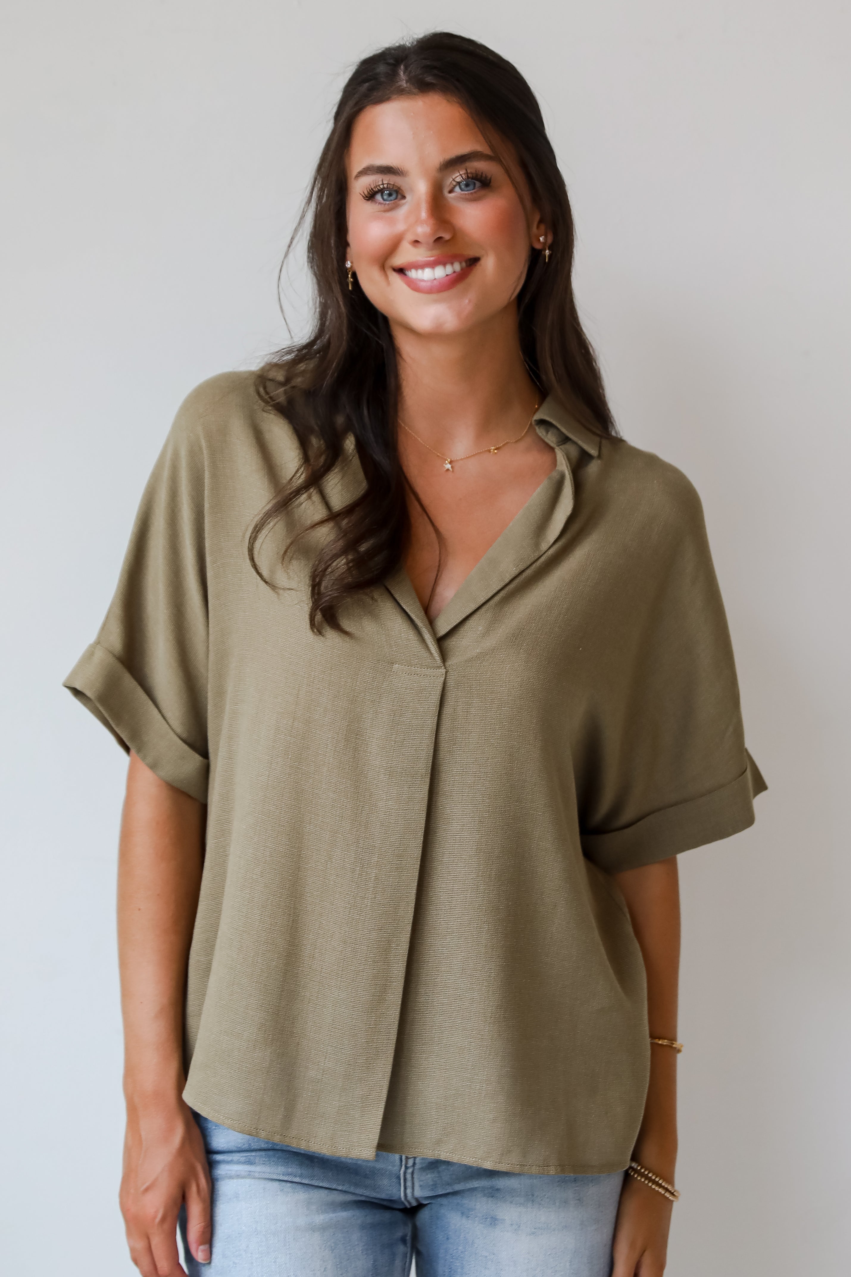 Breezy Fascination Olive Blouse