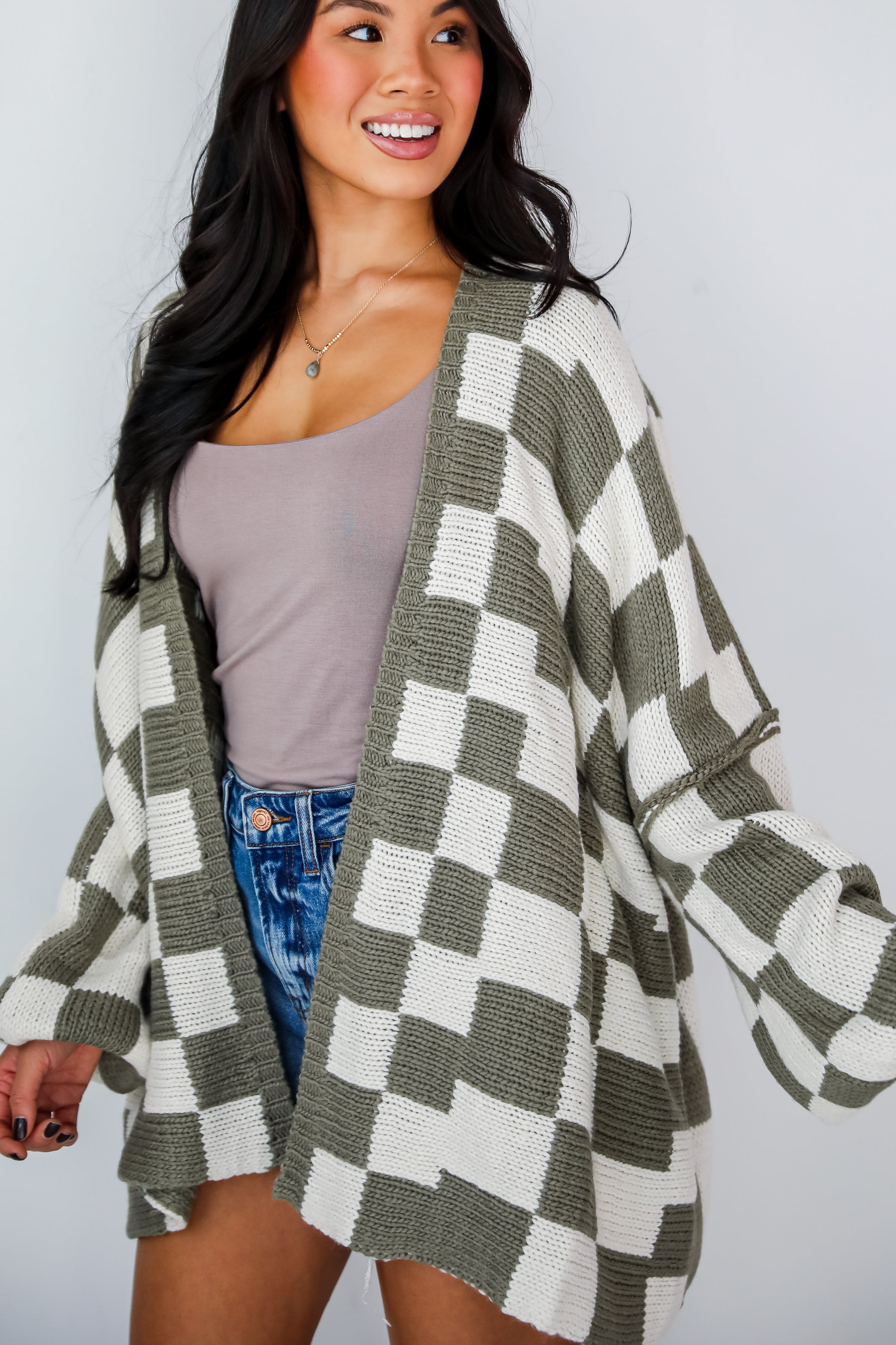 Marvelously Cozy Checkered Sweater Cardigan