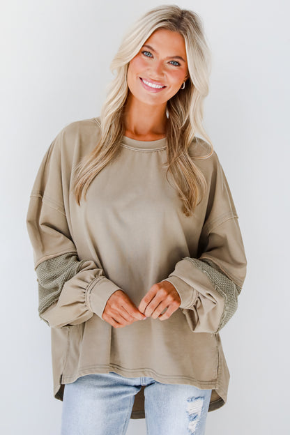 Casual Allure Olive Contrast Sleeve Top