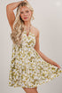 Falling In Love Light Olive Floral Halter Mini Dress