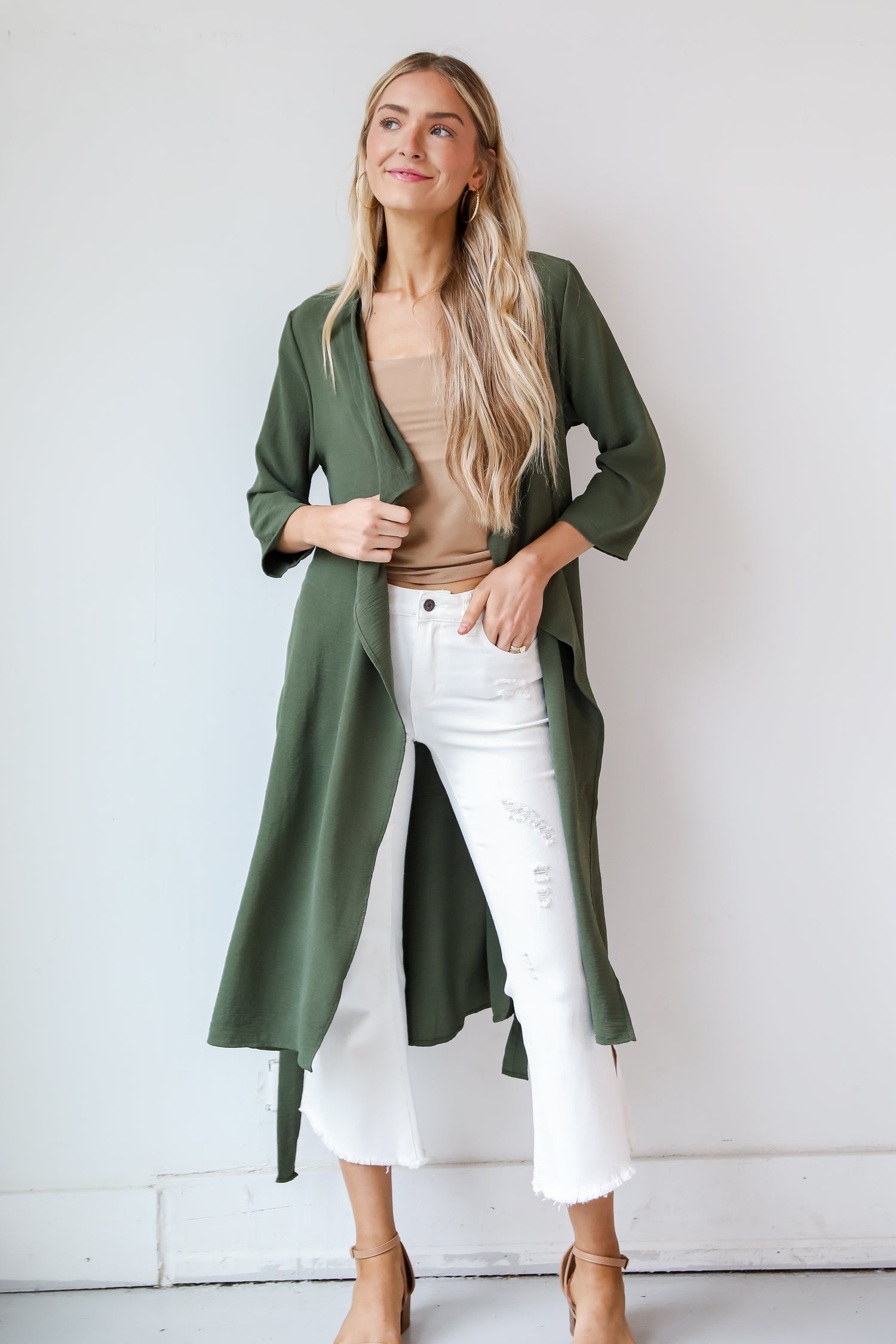 longline Olive Kimono