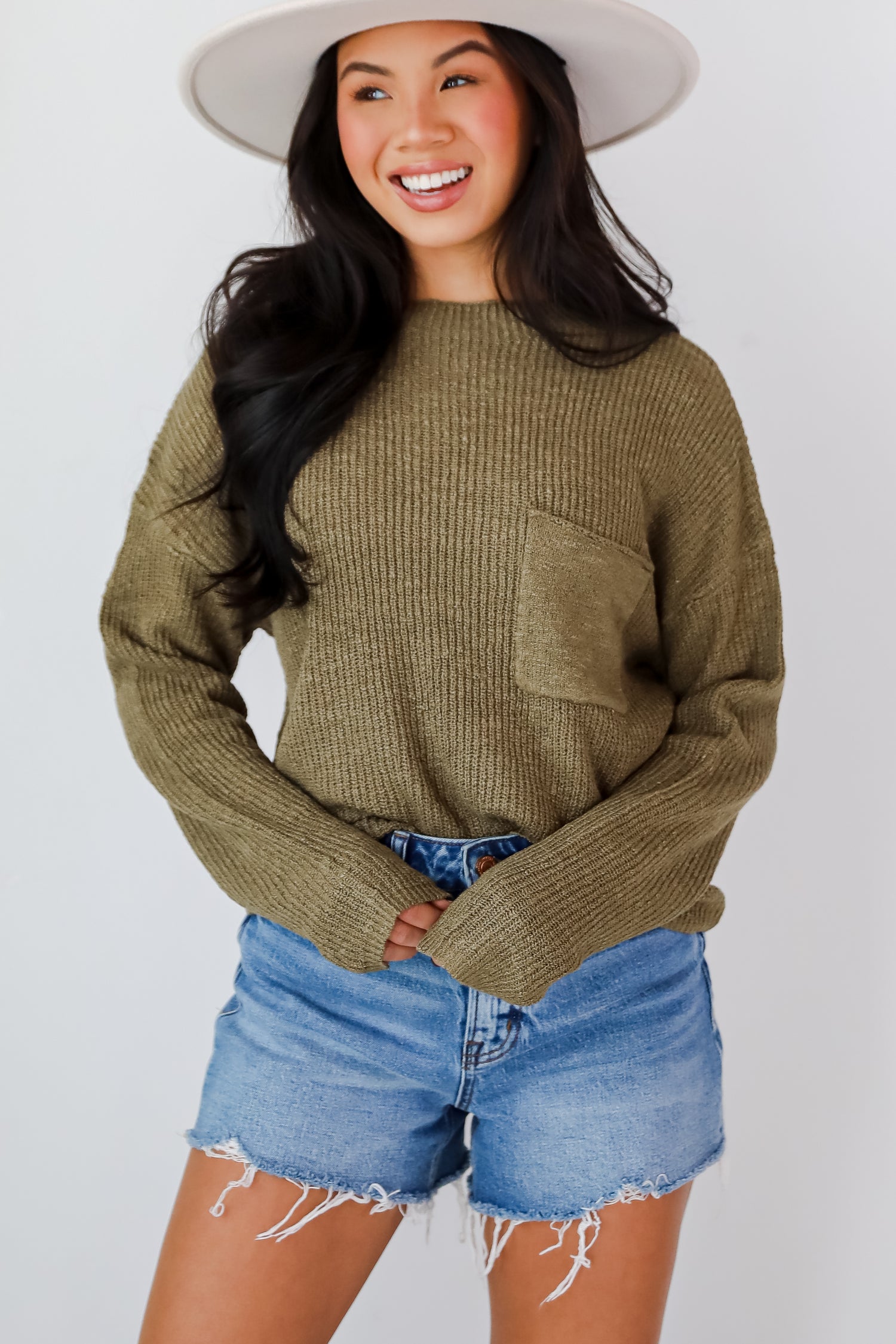 Maximum Cozy Olive Lightweight Knit Sweater