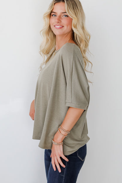 Missy Olive Waffle Knit Top