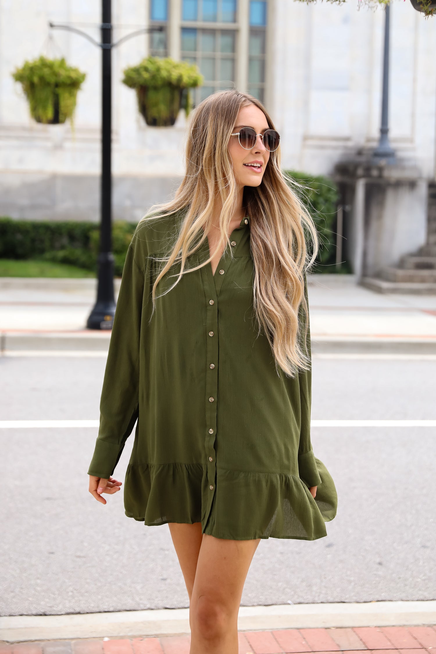 Approachably Adorable Olive Button Front Mini Dress