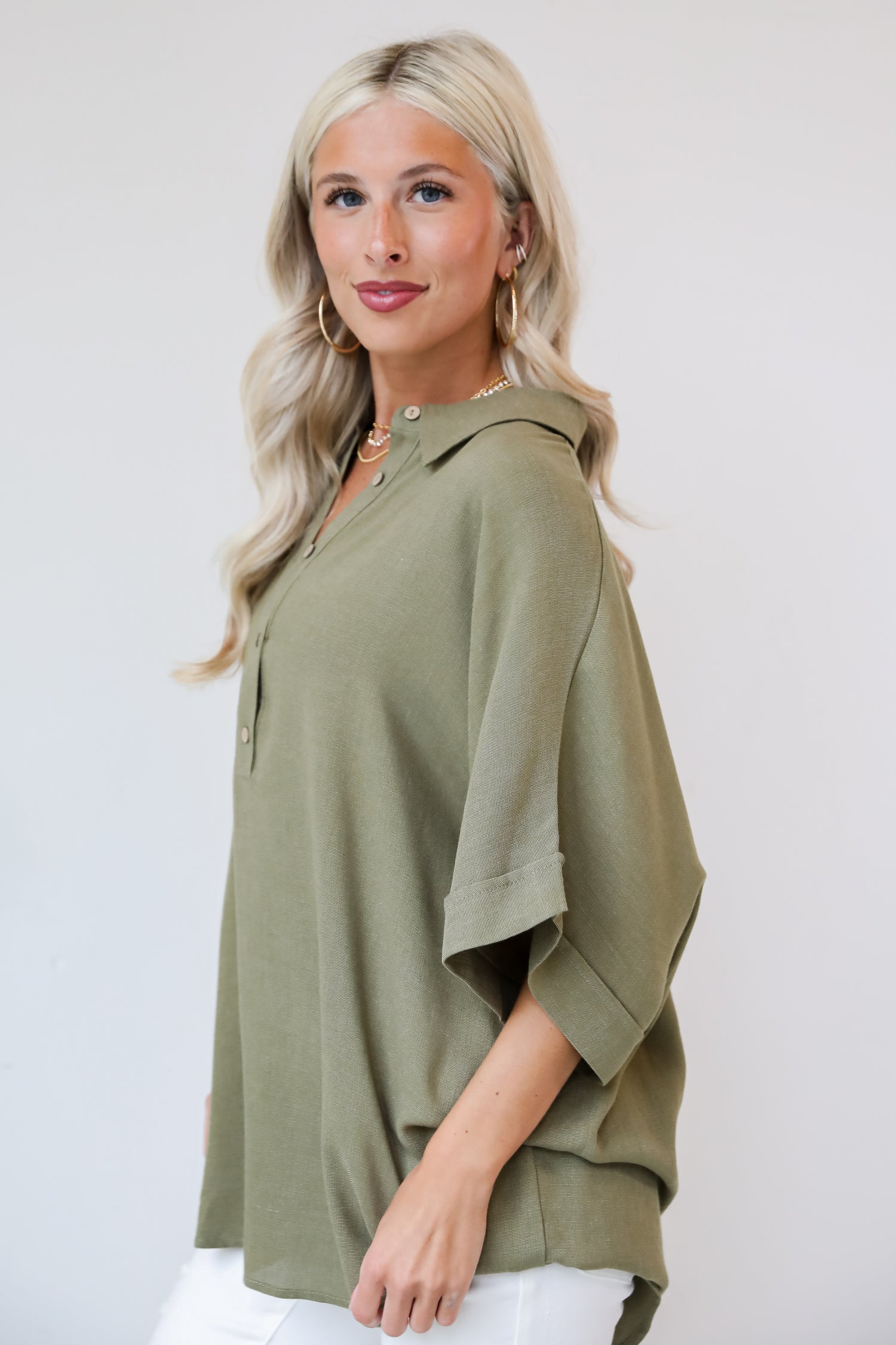 womens Olive Oversized Blouse