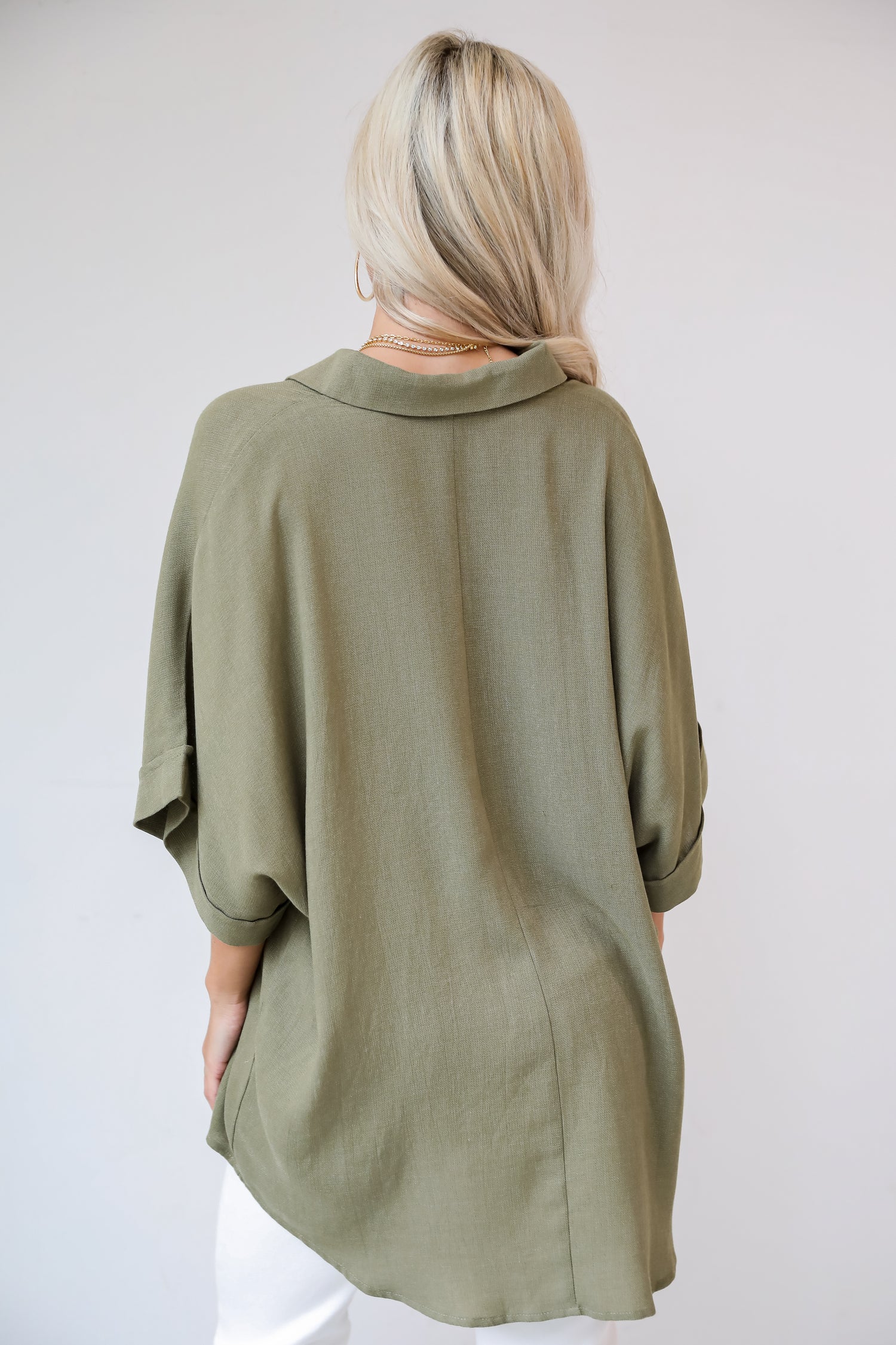 Olive Oversized Blouse on model