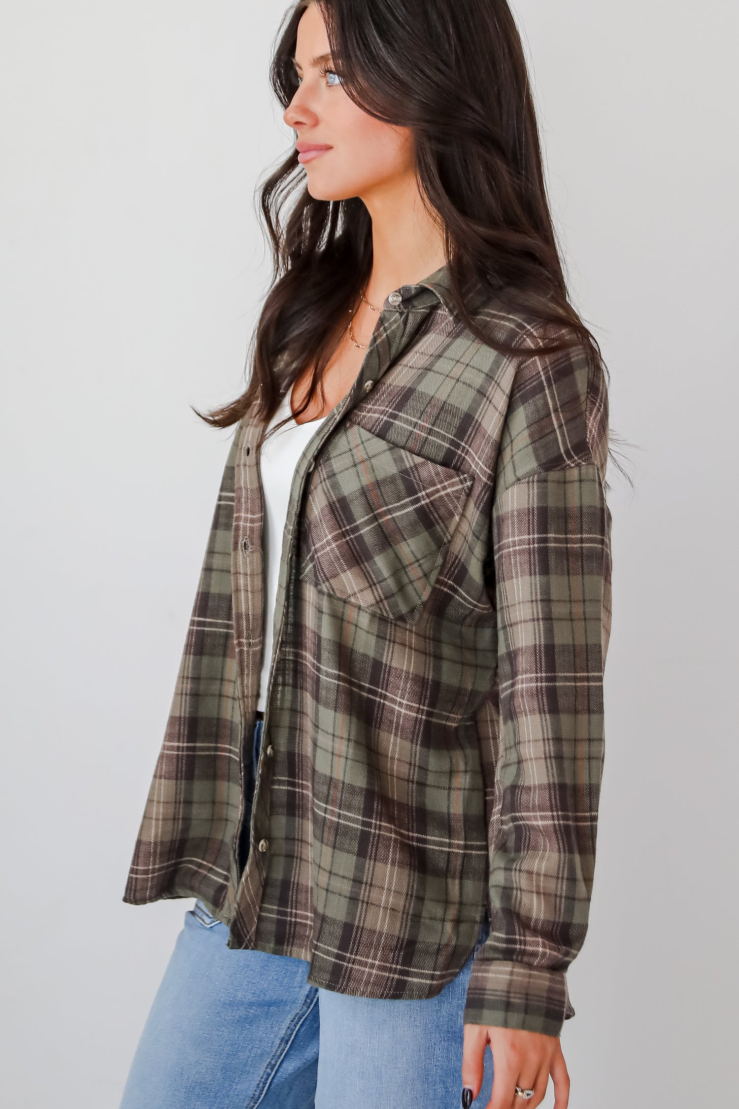 Significantly Chic Light Olive Plaid Flannel