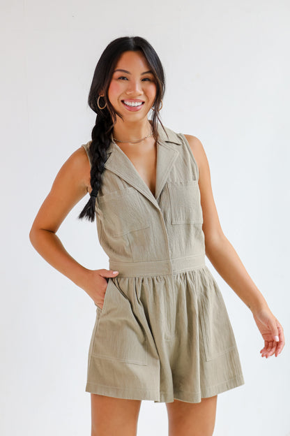 Sensational Chicness Light Olive Romper