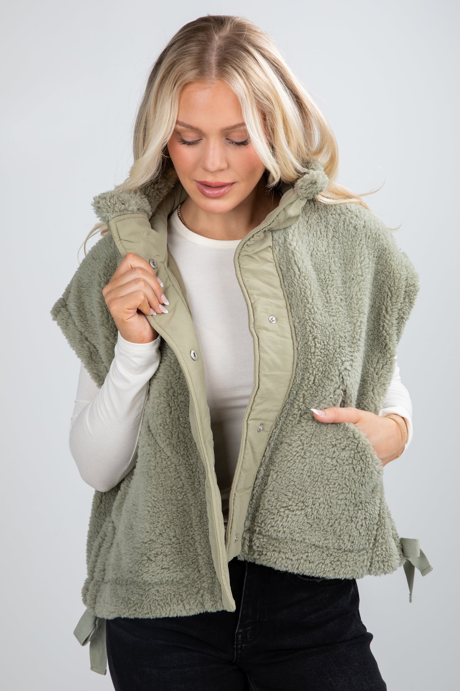 green sherpa vest