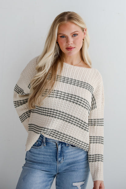 Admirable Aura Ivory Striped Sweater