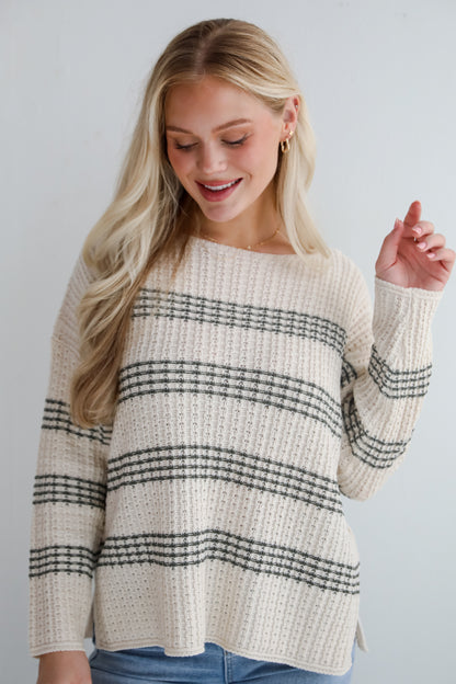 Admirable Aura Ivory Striped Sweater