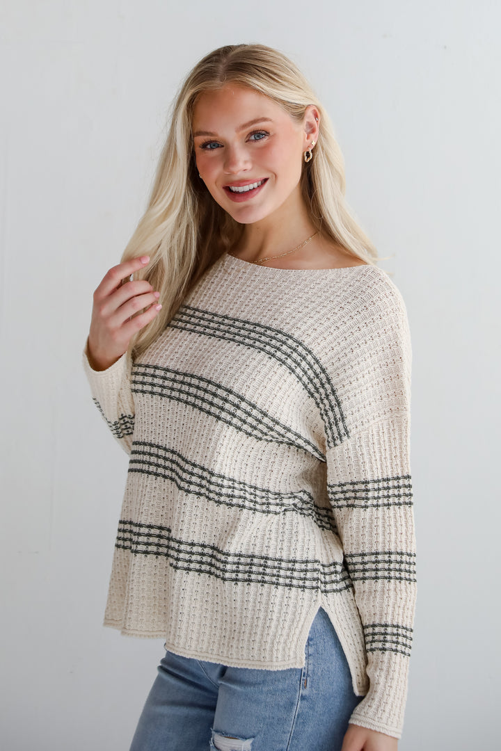 Admirable Aura Ivory Striped Sweater