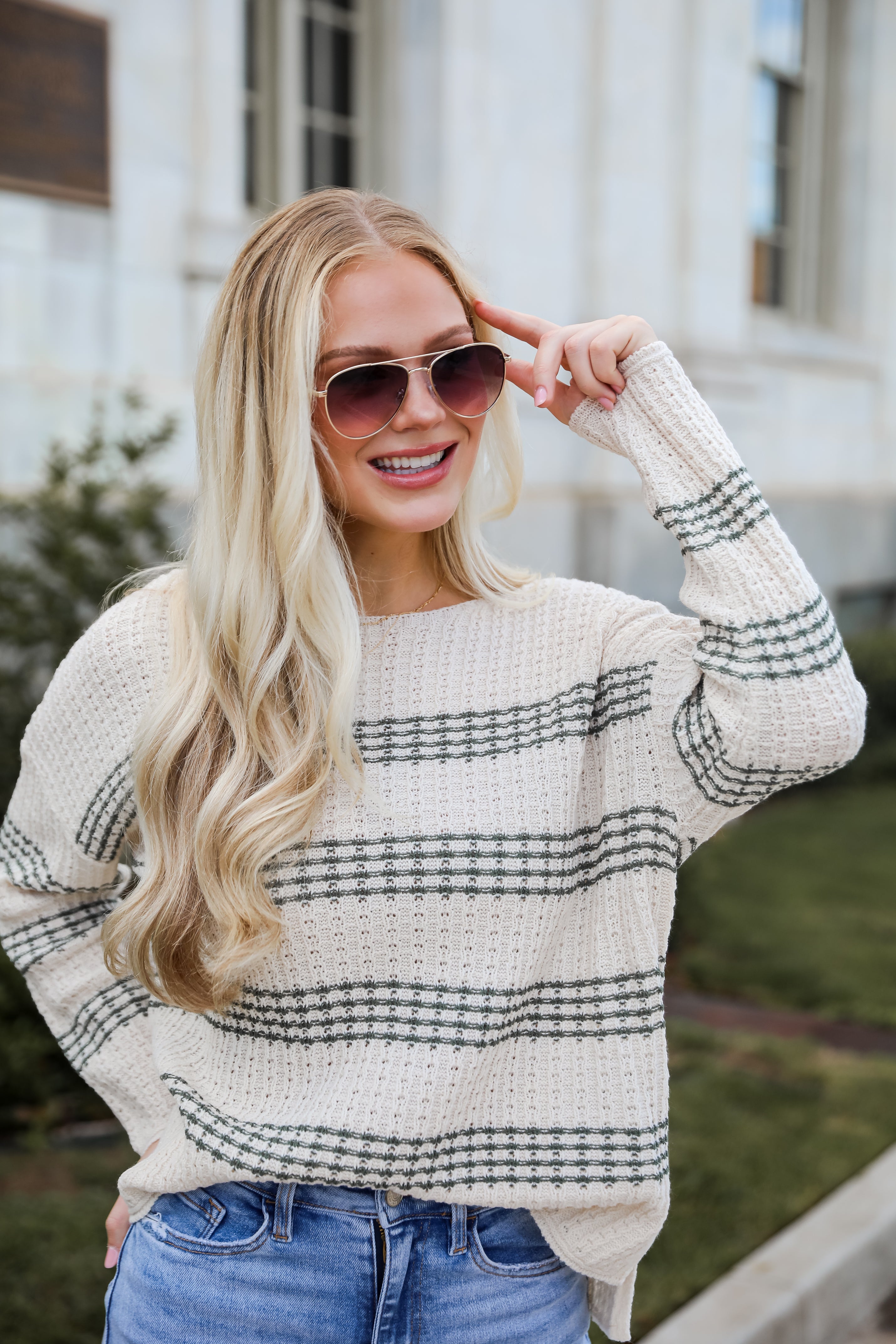 Admirable Aura Ivory Striped Sweater