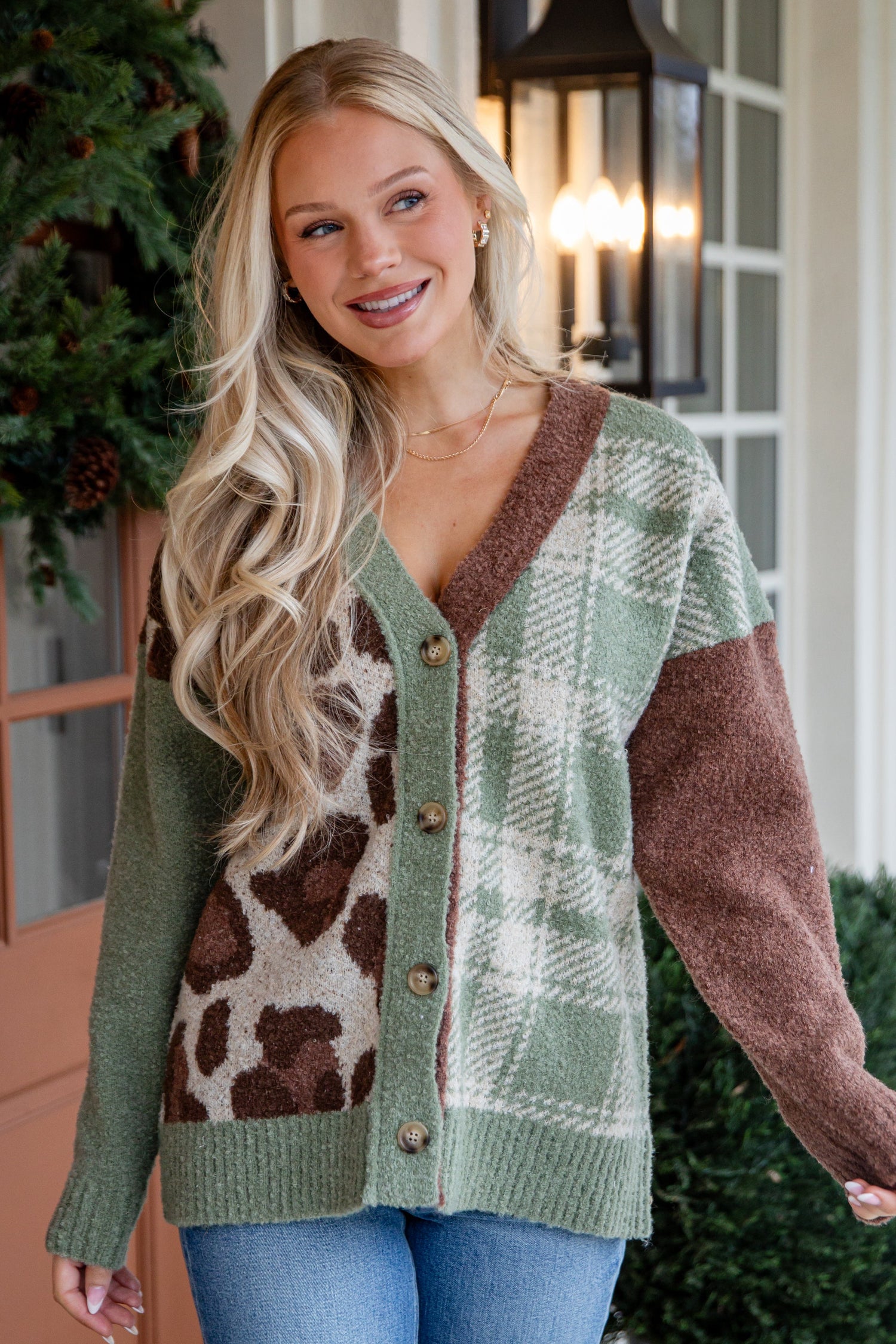 Maple Lane Olive Striped Sweater