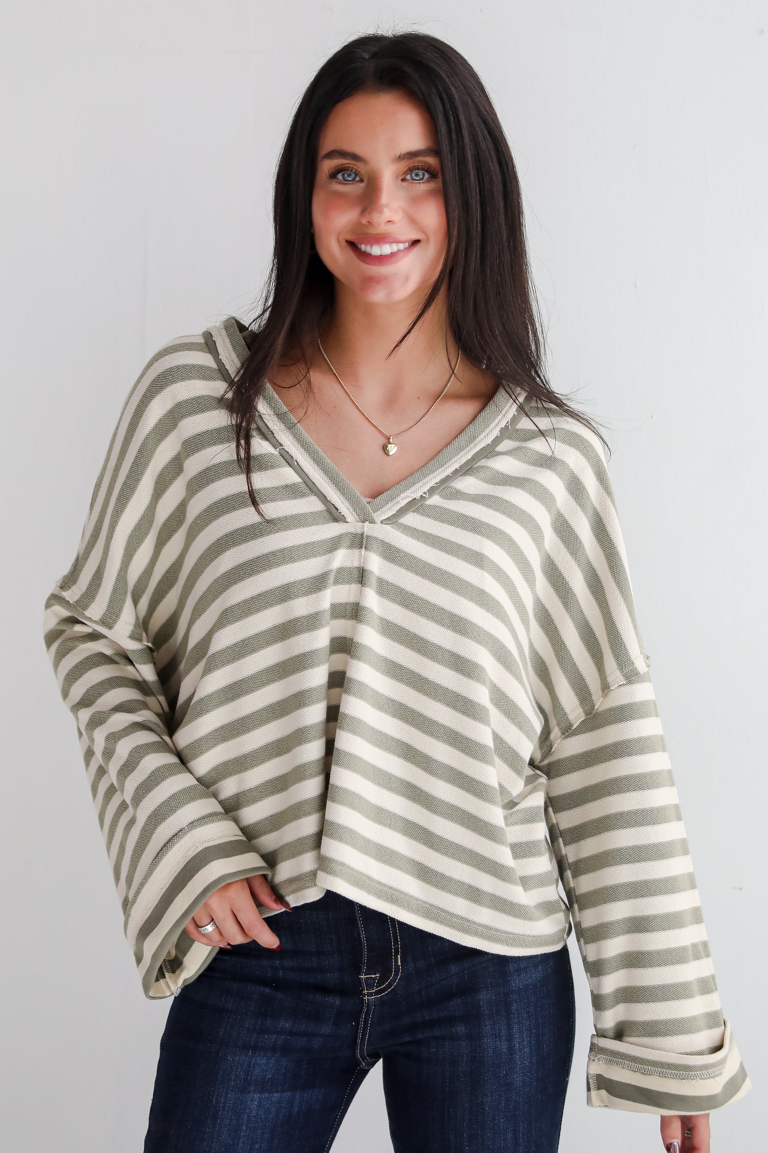 Iconic Composure Light Olive Striped Top