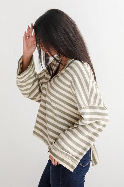 Iconic Composure Light Olive Striped Top