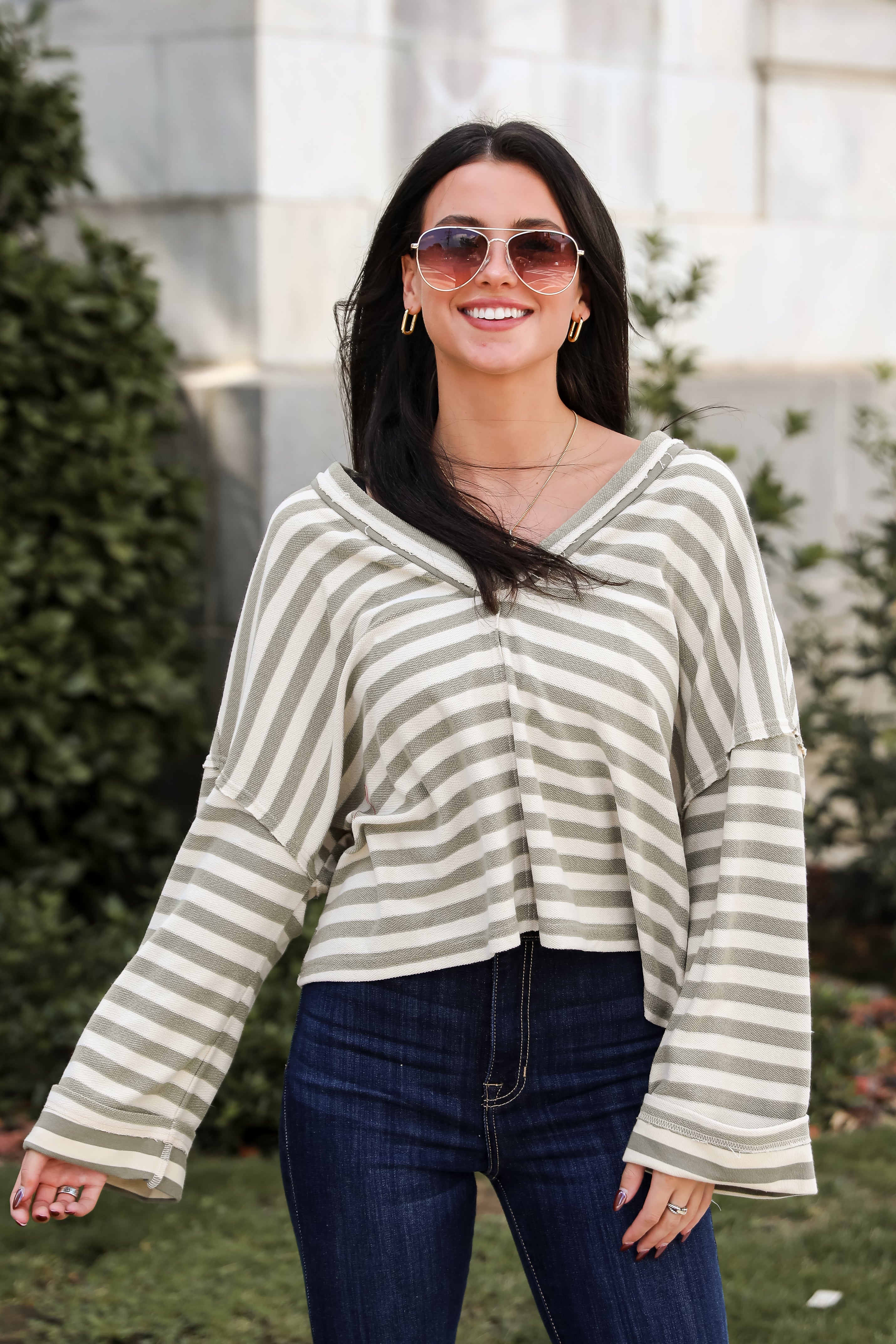 Iconic Composure Light Olive Striped Top