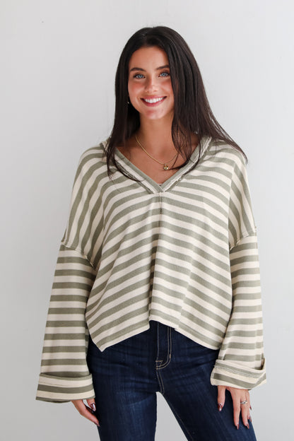 Iconic Composure Light Olive Striped Top