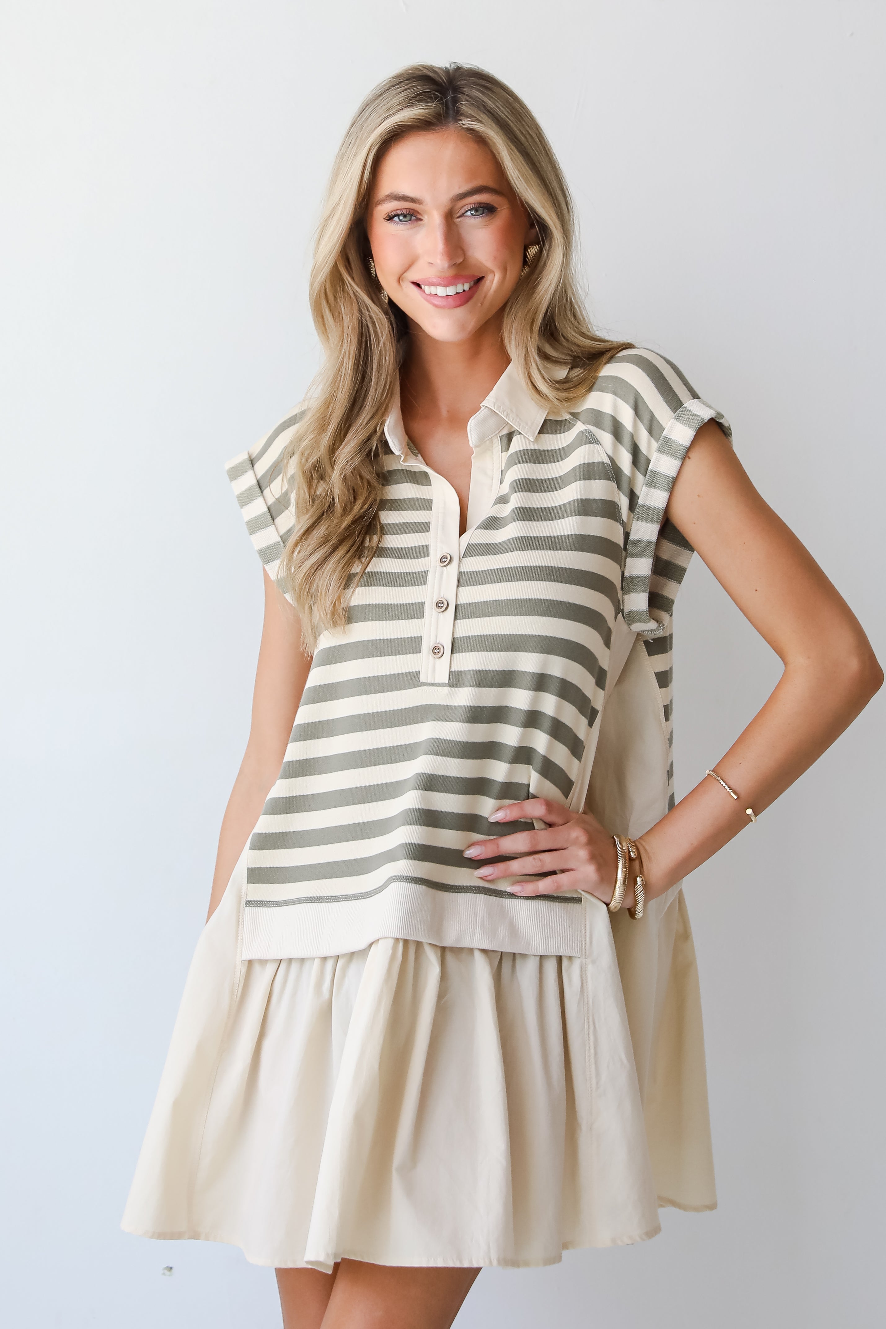 Modern Excellence Olive Striped Tunic