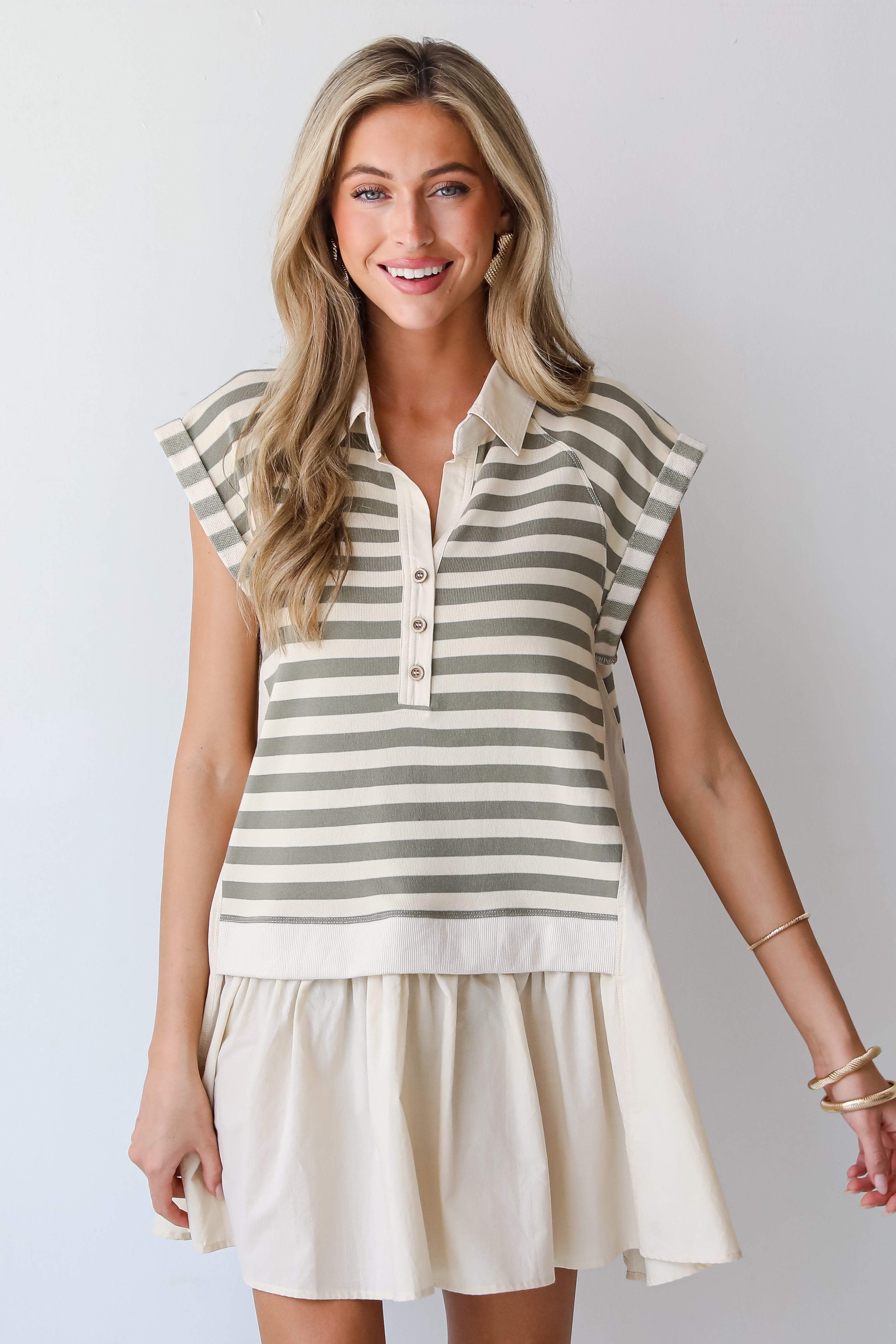 Modern Excellence Olive Striped Tunic