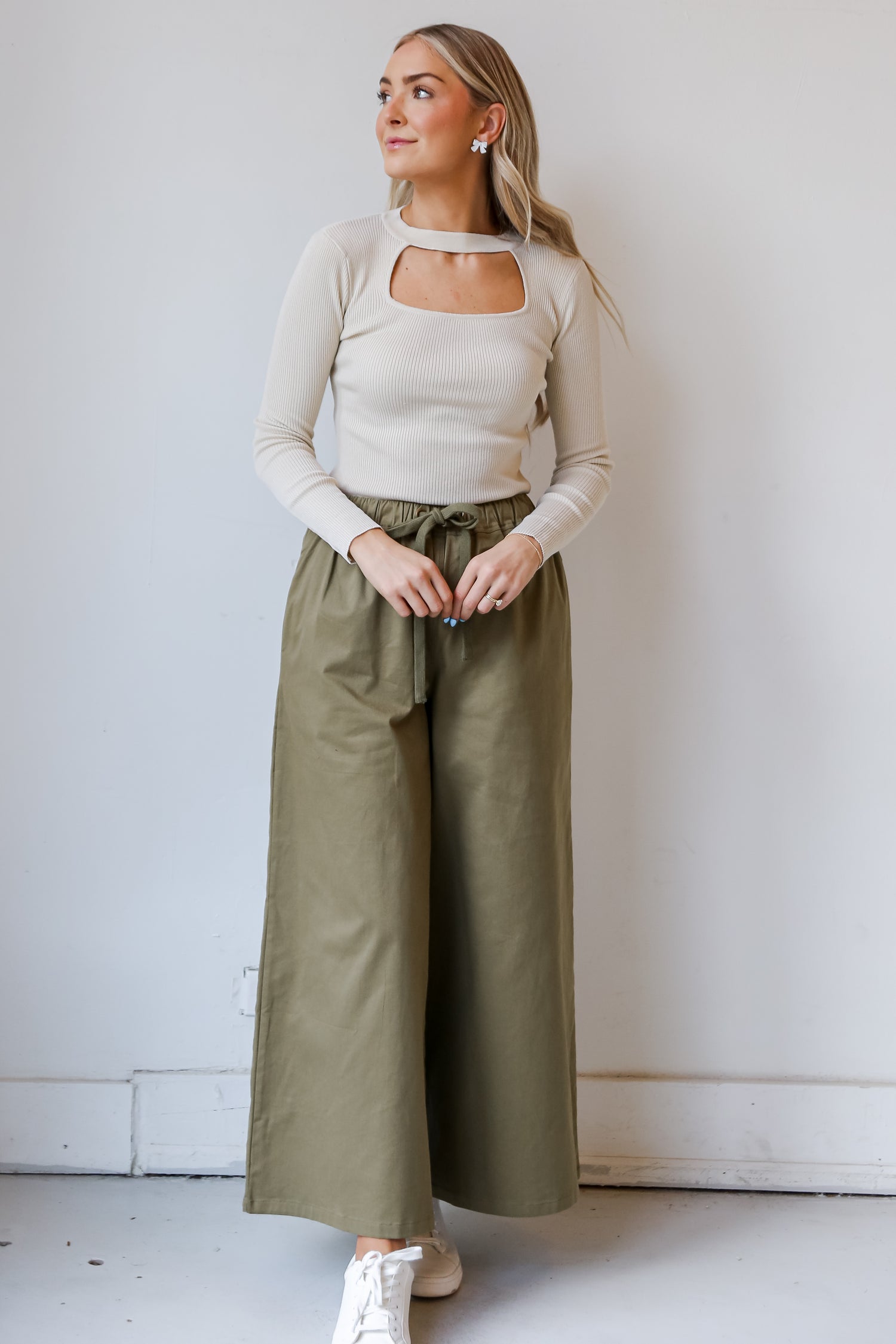 high rise Olive Wide Leg Pants