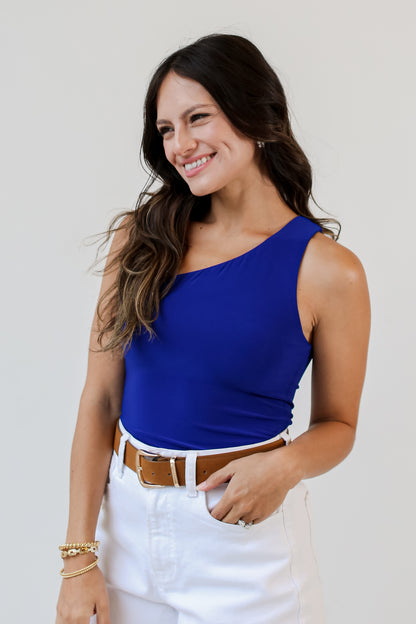 blue One-Shoulder Bodysuit side view