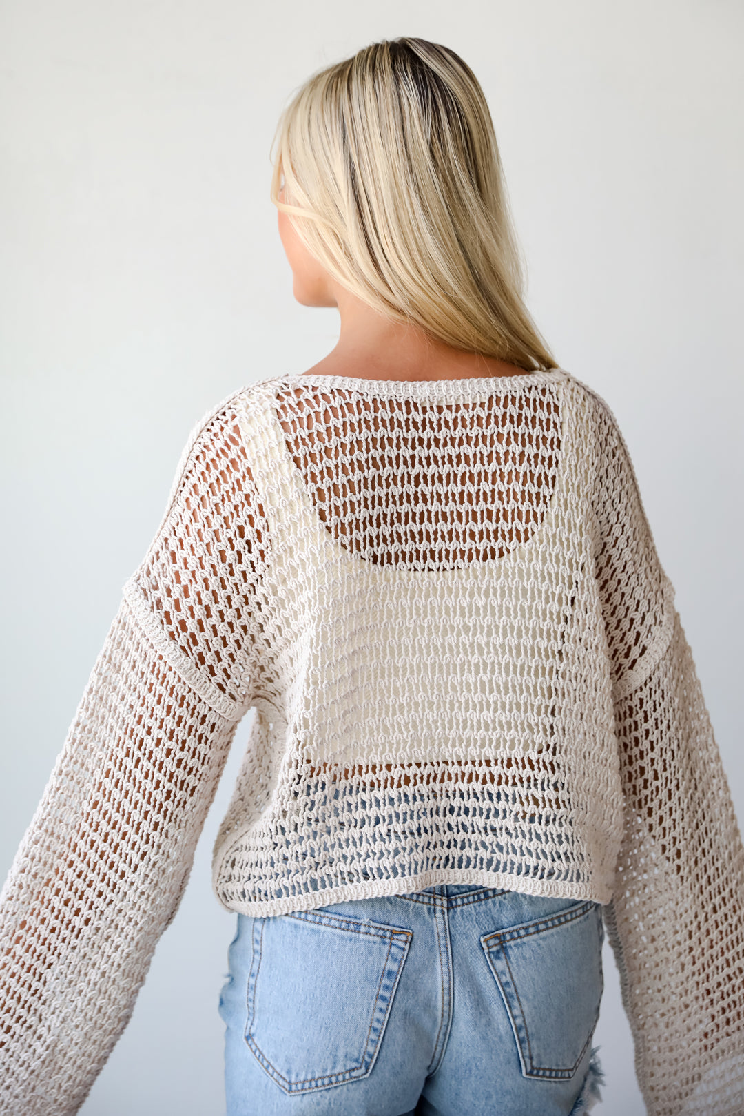 Stylish Destination Crochet Open Knit Top Back View