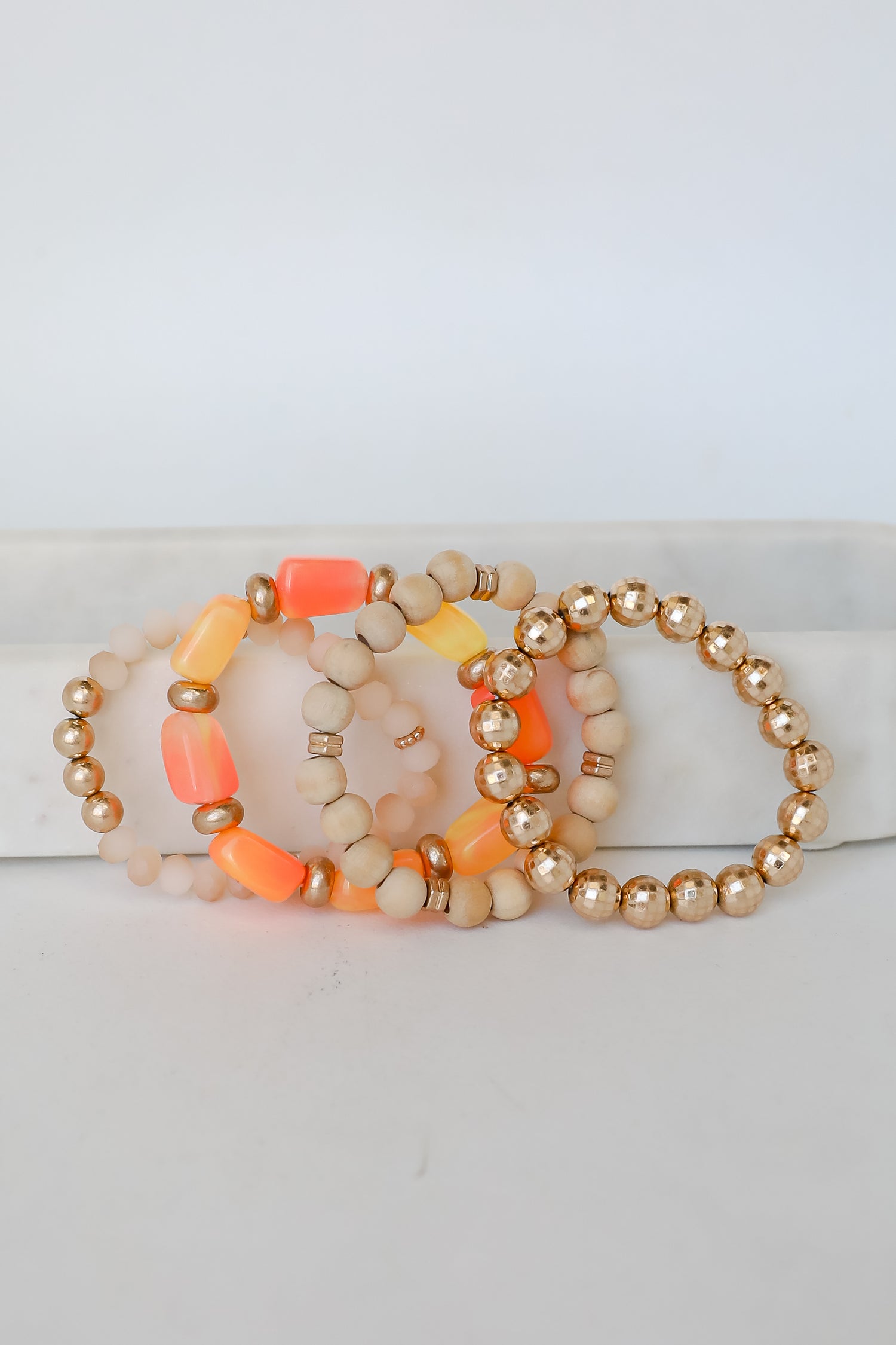 Ellie Orange Beaded Bracelet Set