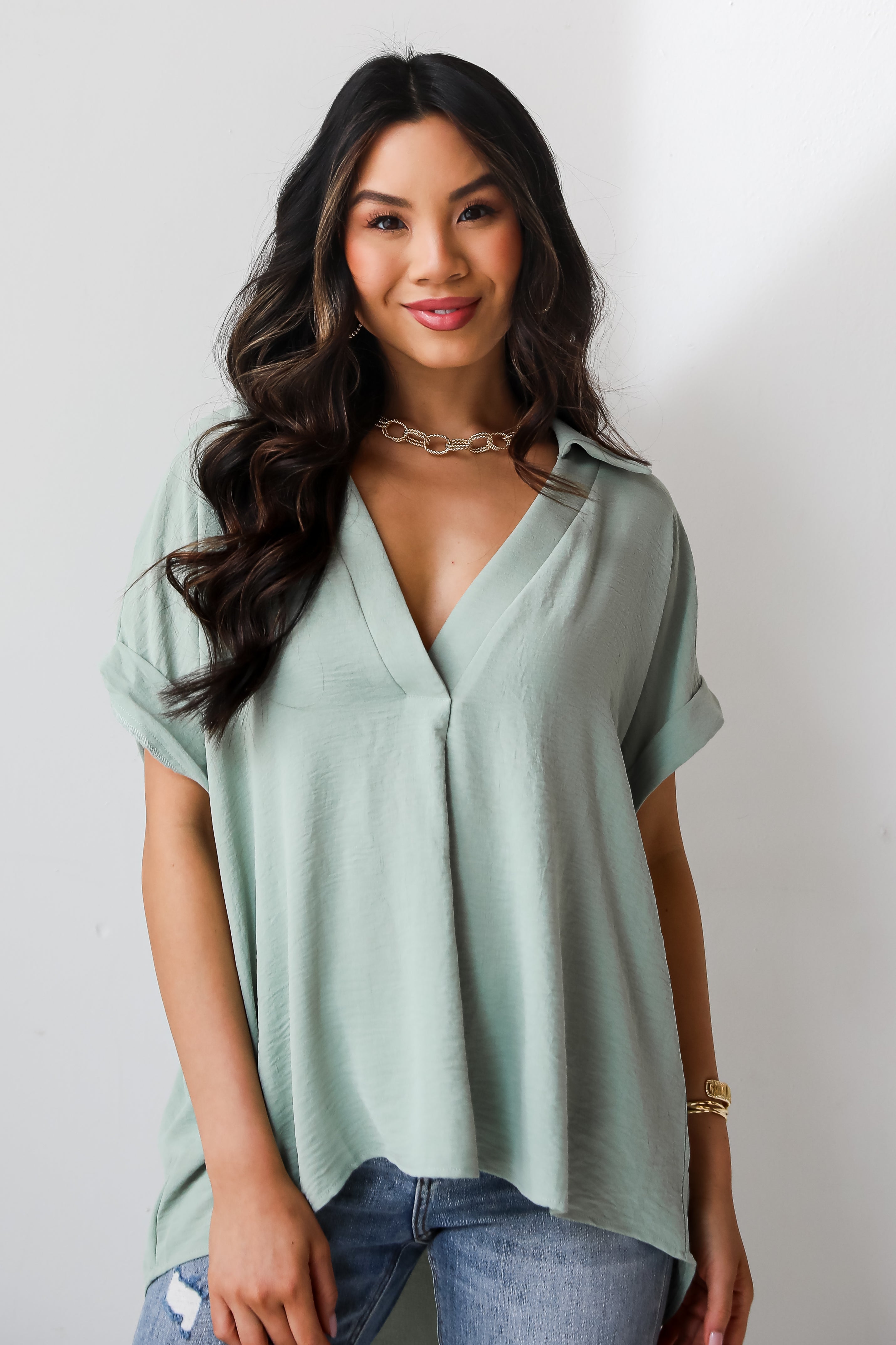 sage collared blouse