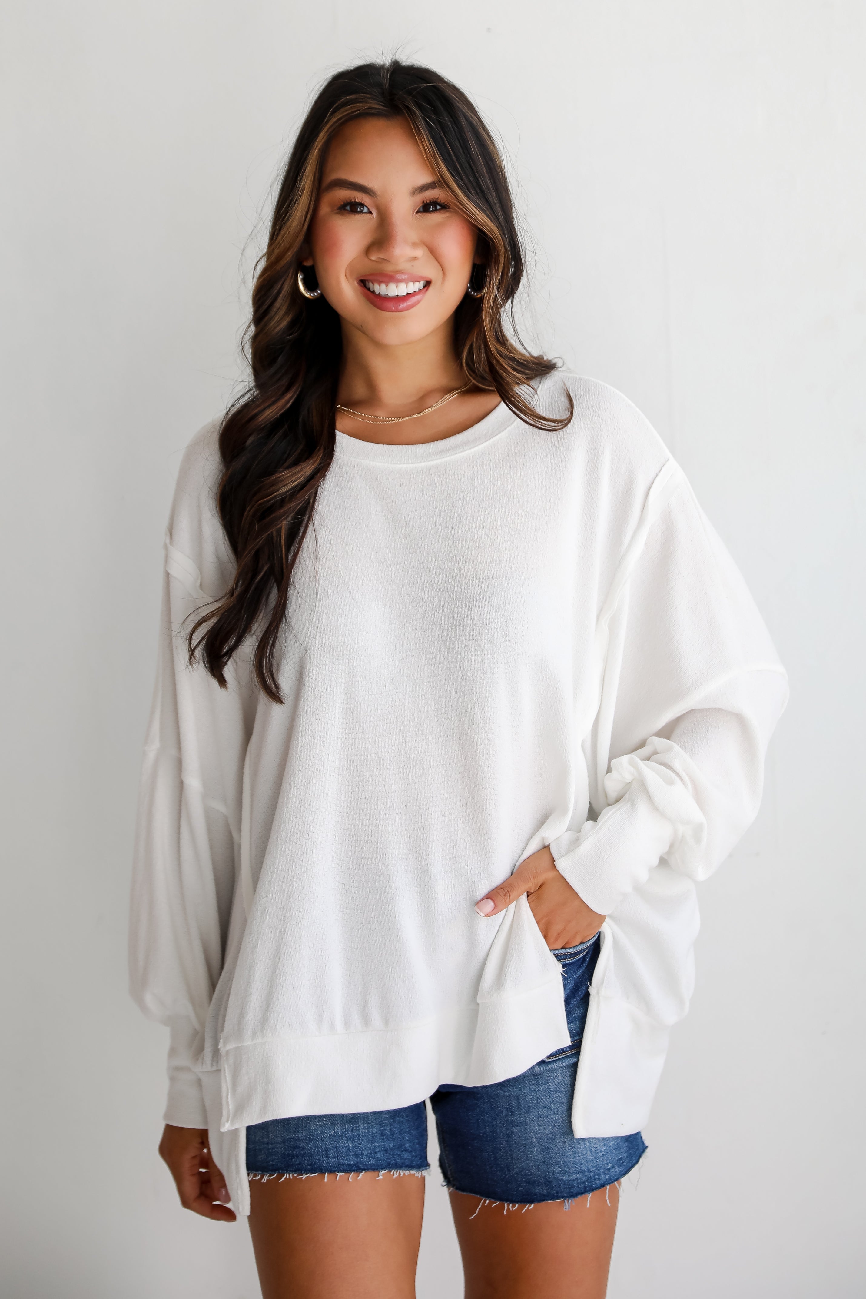 basic white Oversized Pullover