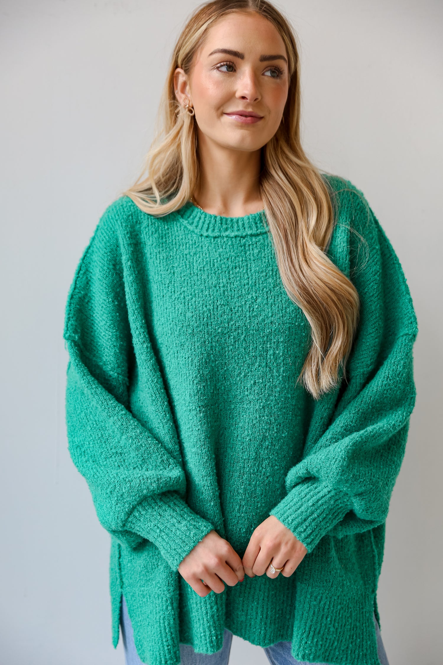 green Oversized Sweater front view