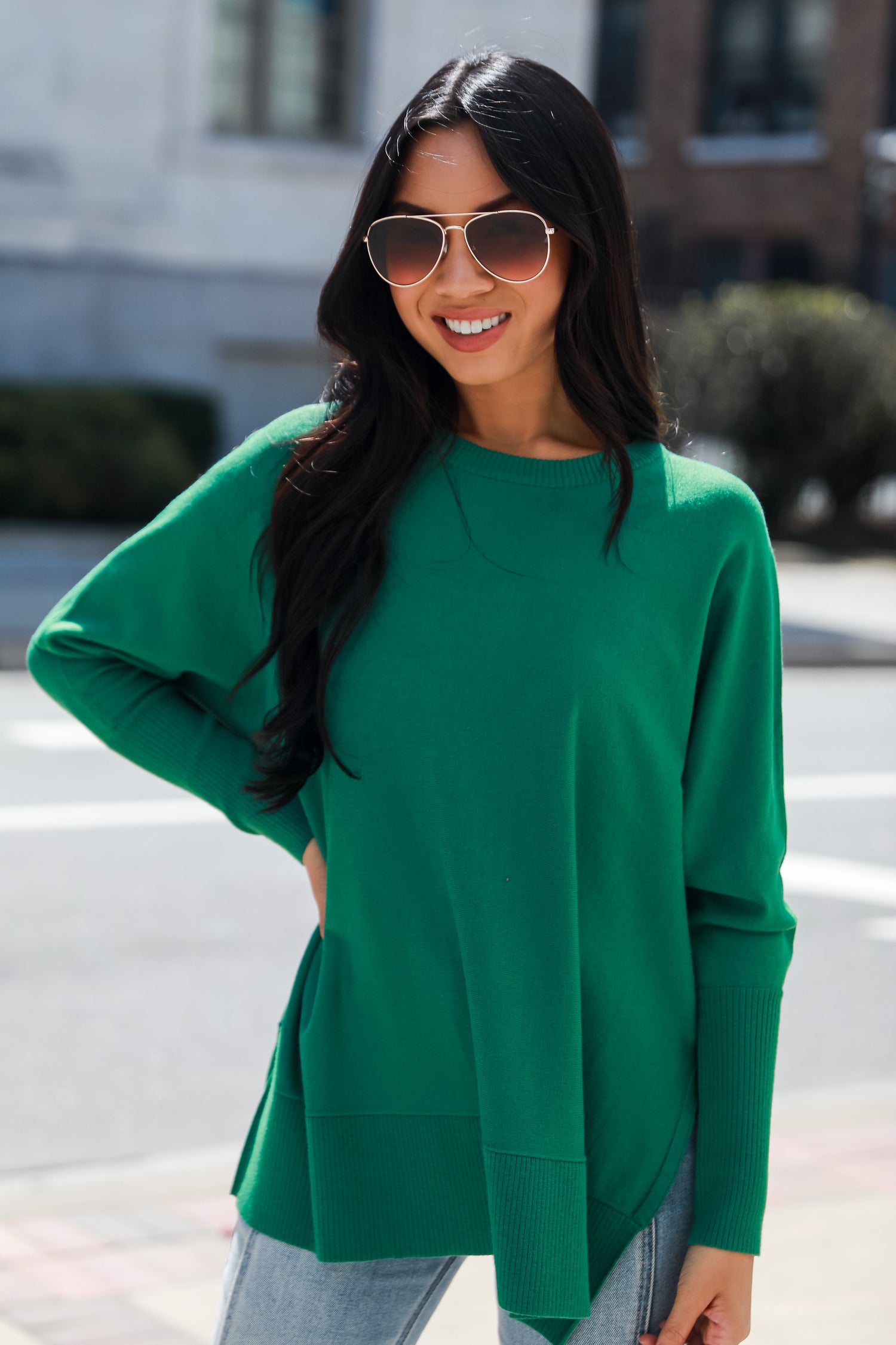 green Lightweight Knit Sweater