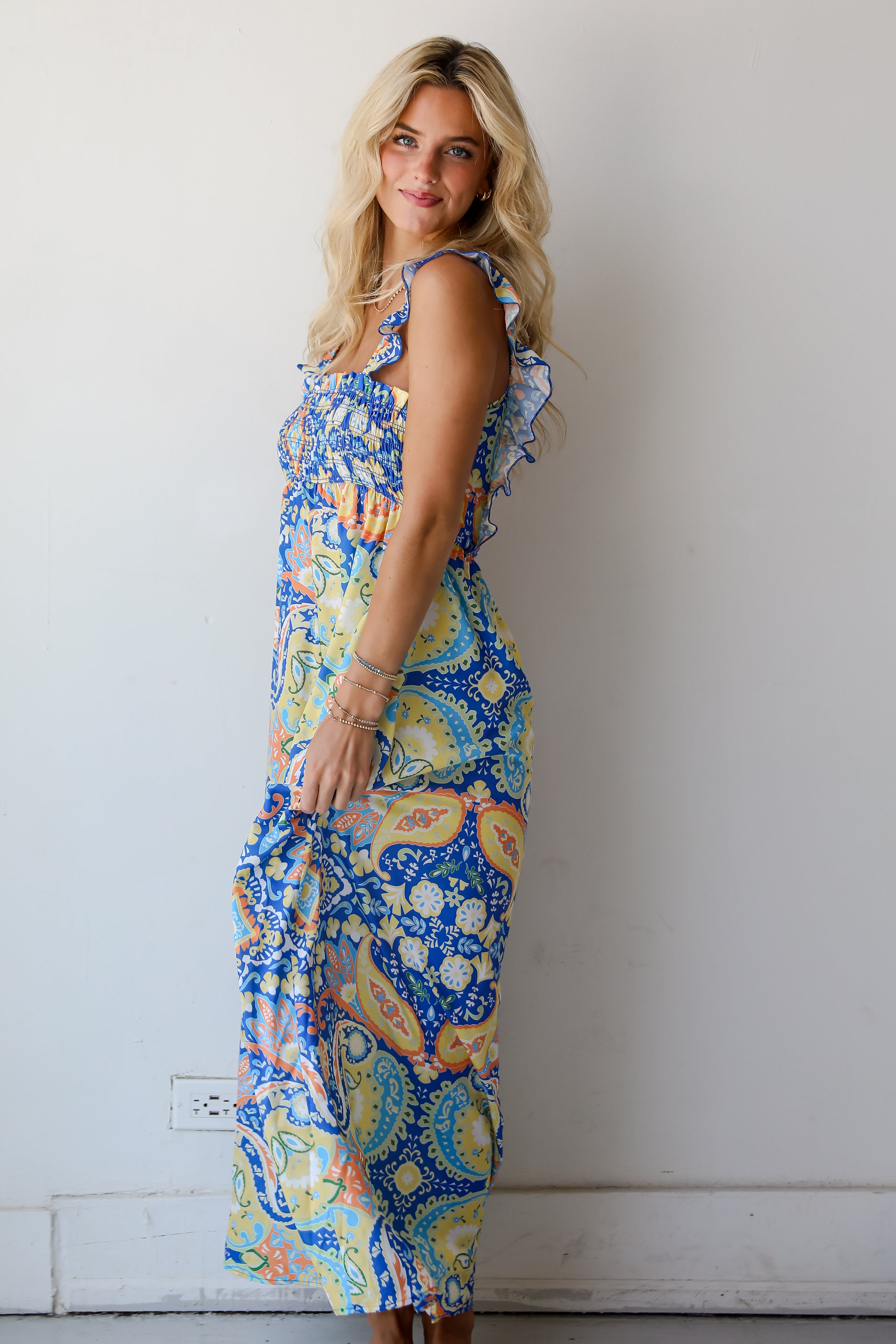 Utterly Eye-Catching Blue Paisley Maxi Dress