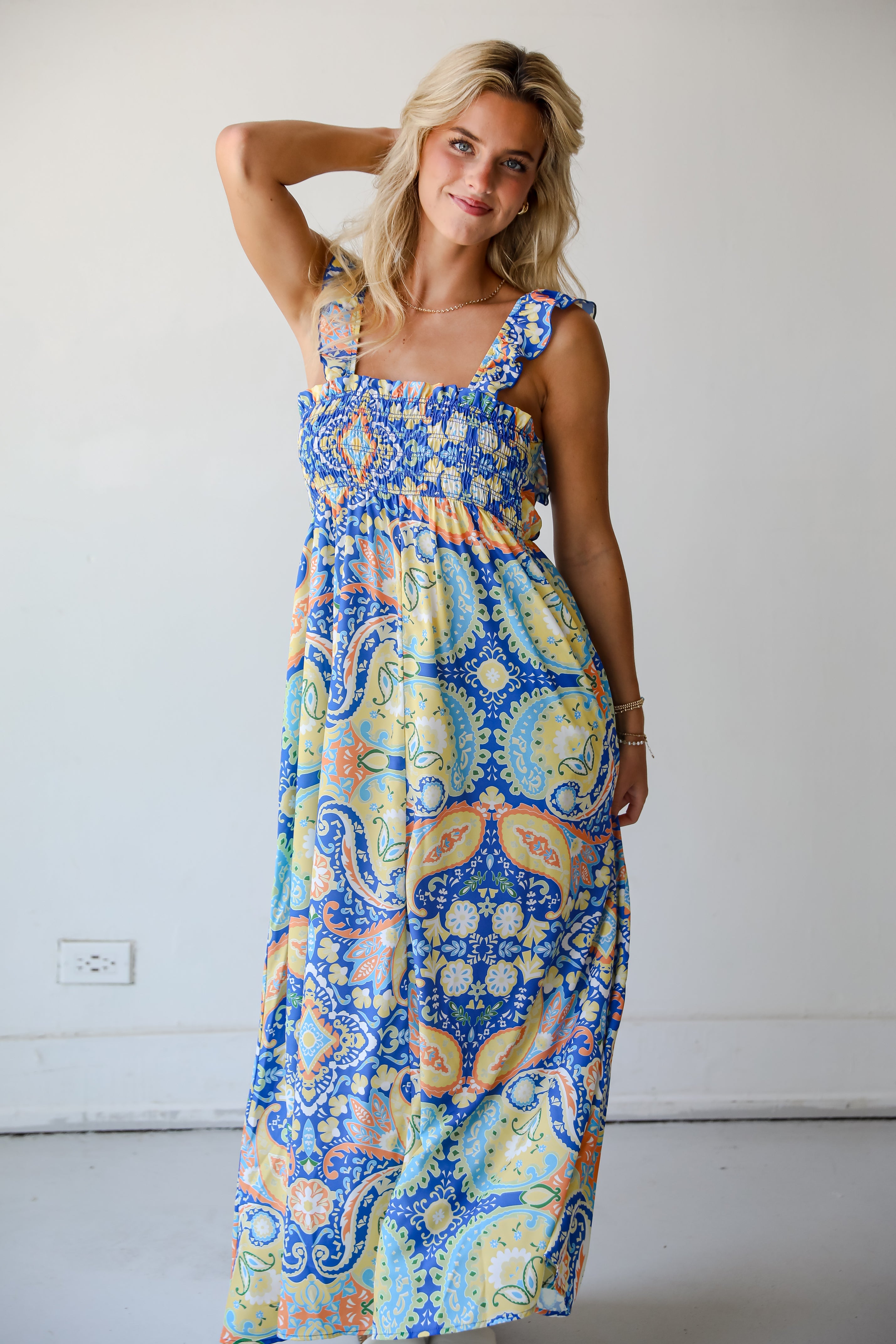 Utterly Eye-Catching Blue Paisley Maxi Dress