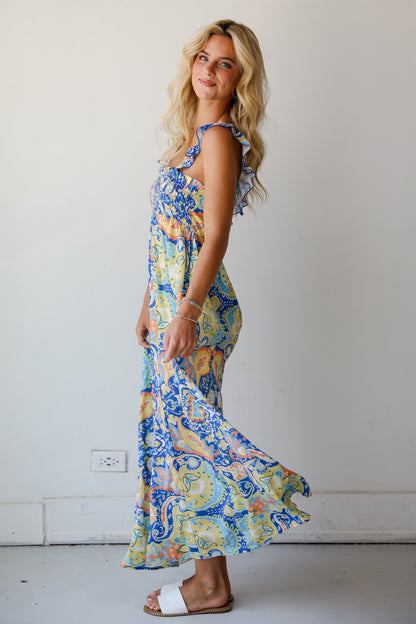 Utterly Eye-Catching Blue Paisley Maxi Dress