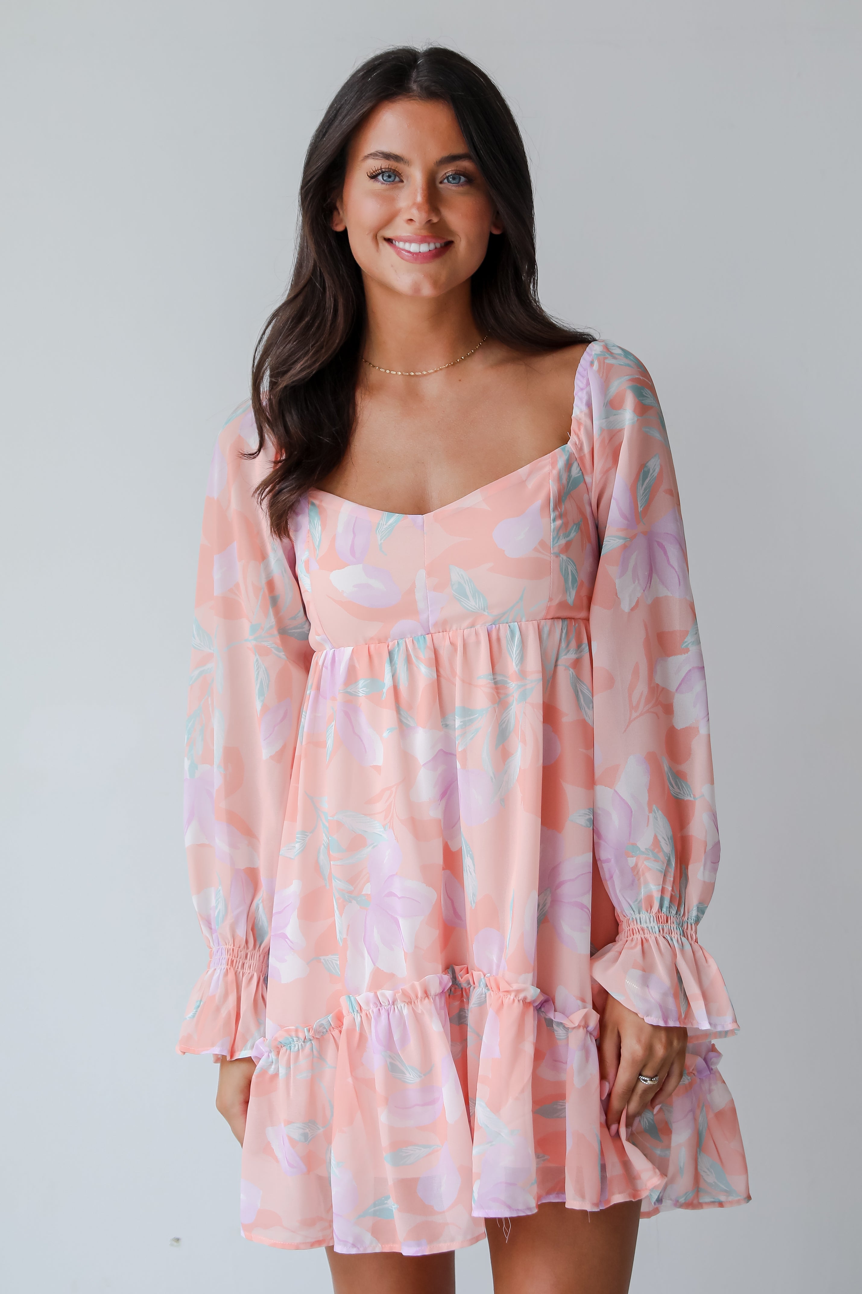 Bold Tendencies Peach Floral Mini Dress