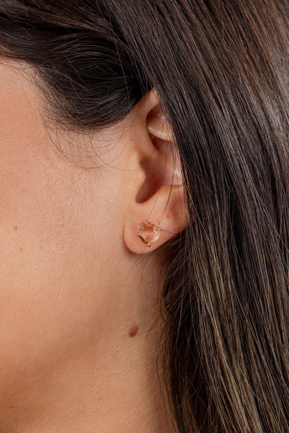 Close-up of an ear with a gold earring against a blurred background