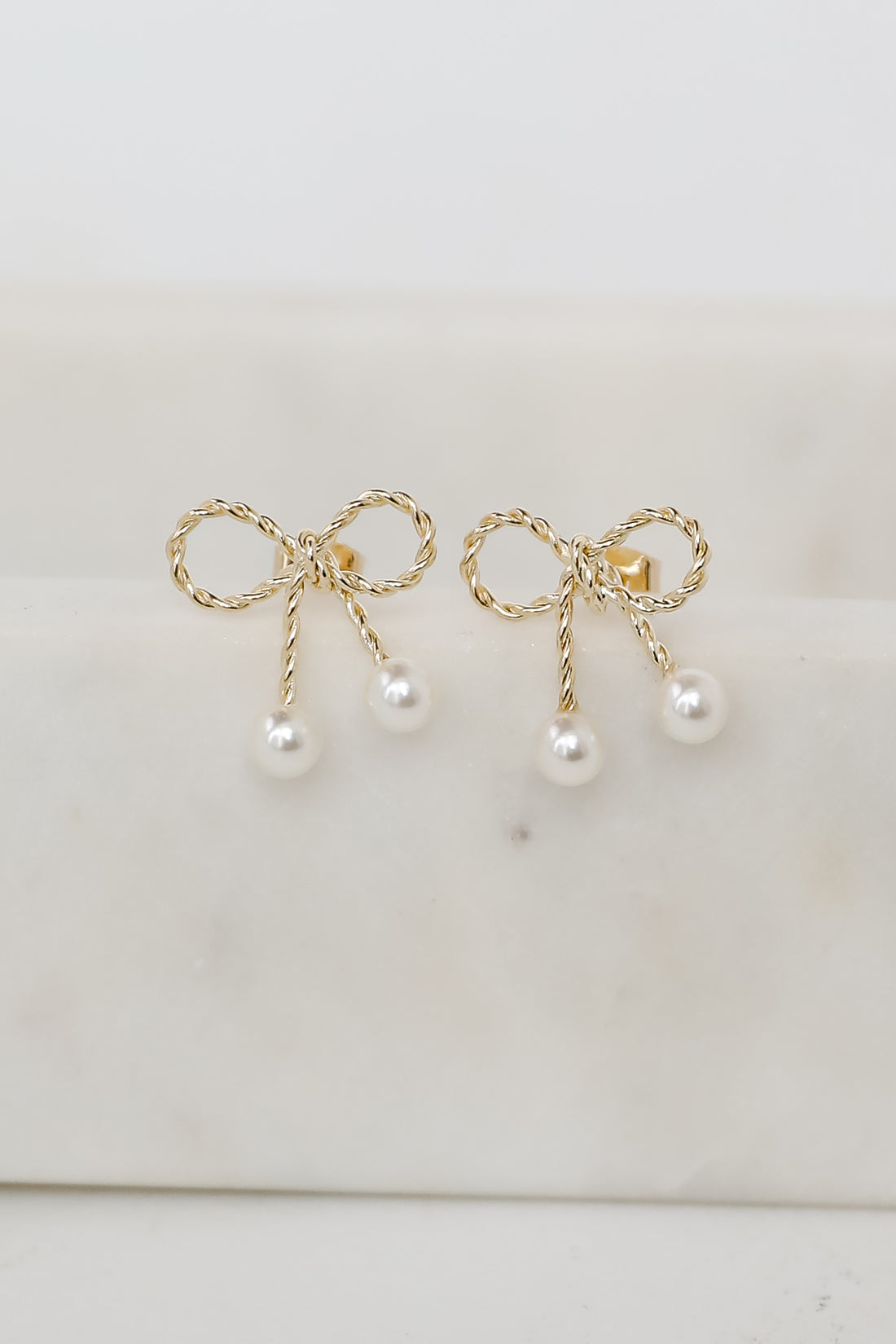 Wren Gold Pearl Bow Stud Earrings