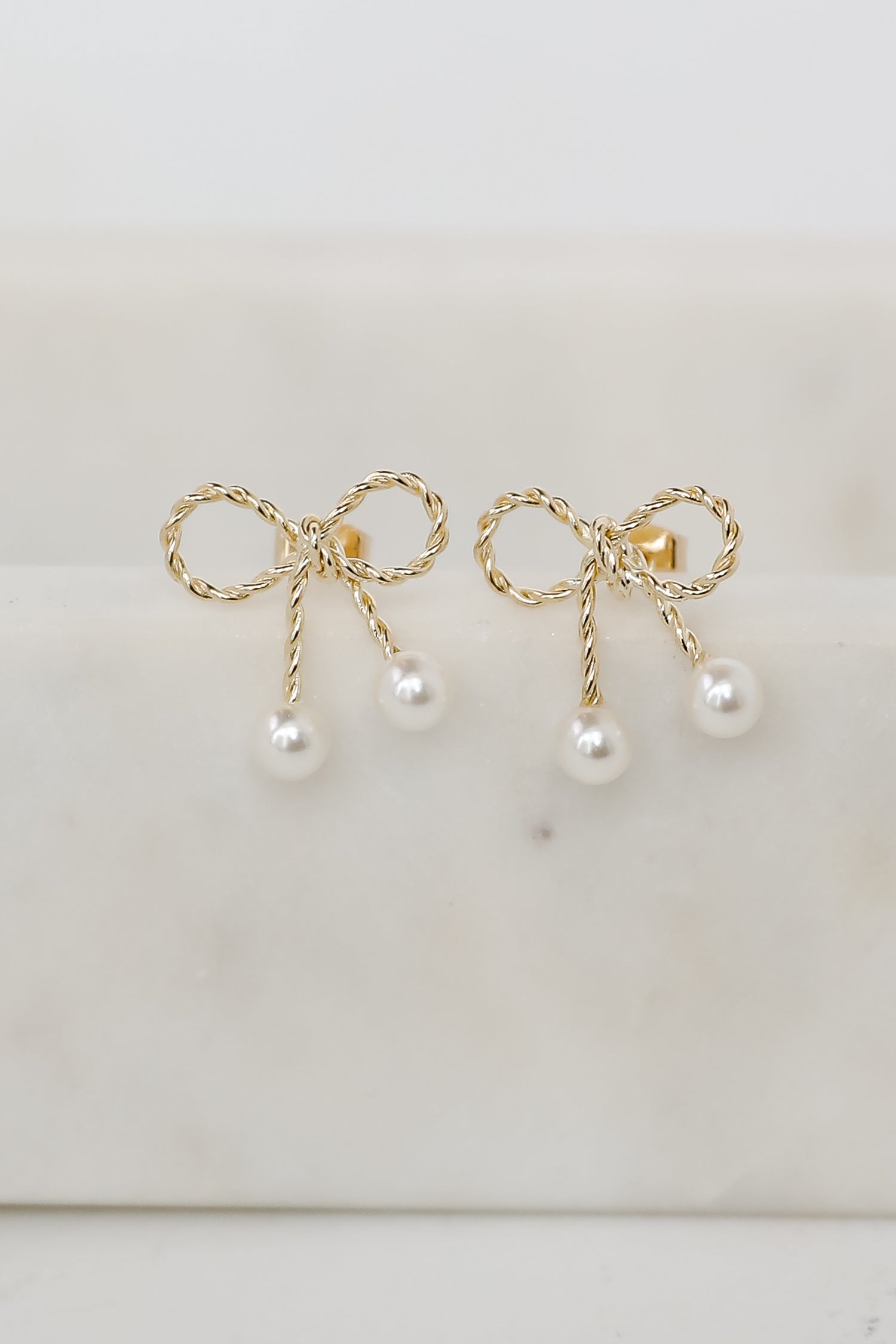 Wren Gold Pearl Bow Stud Earrings