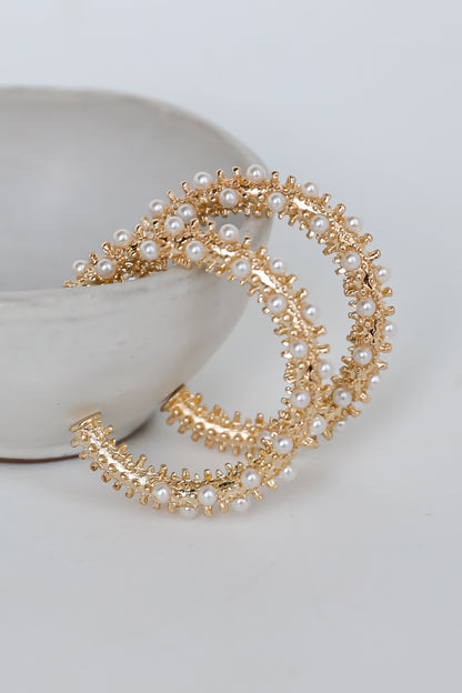 Quinn Gold Pearl Hoop Earrings