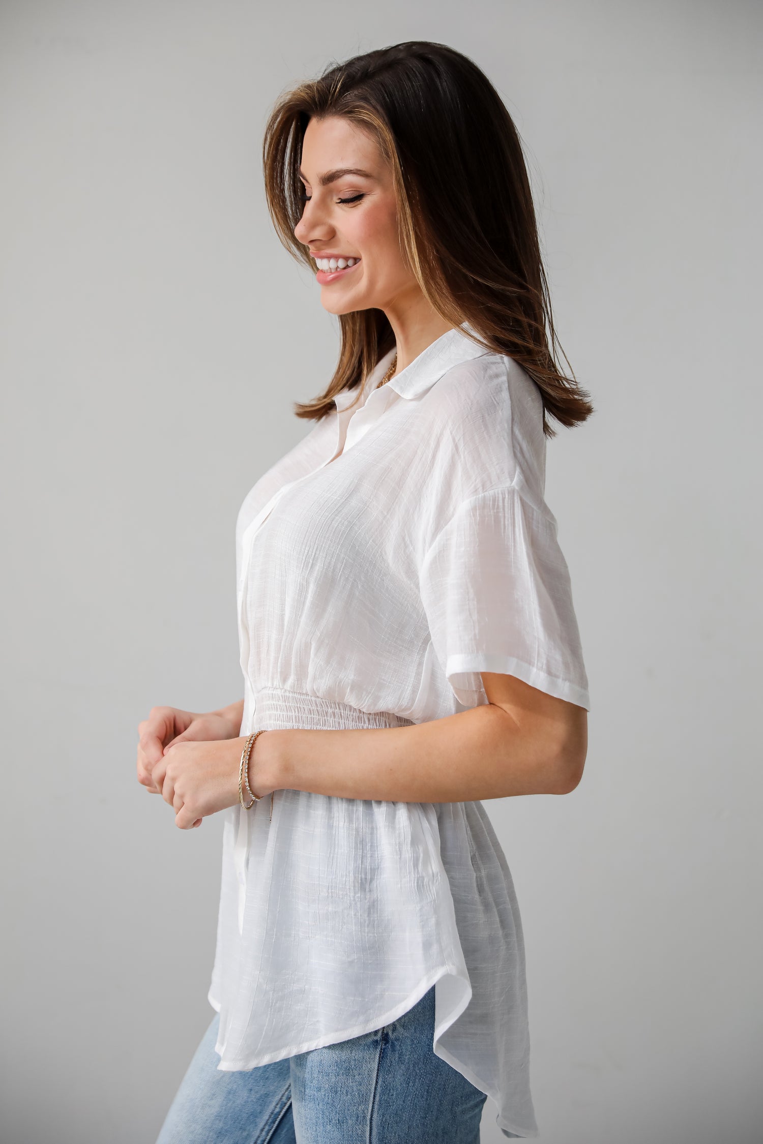 white button up Peplum Blouse