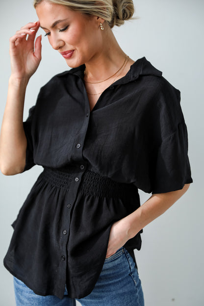 black button up Peplum Blouse