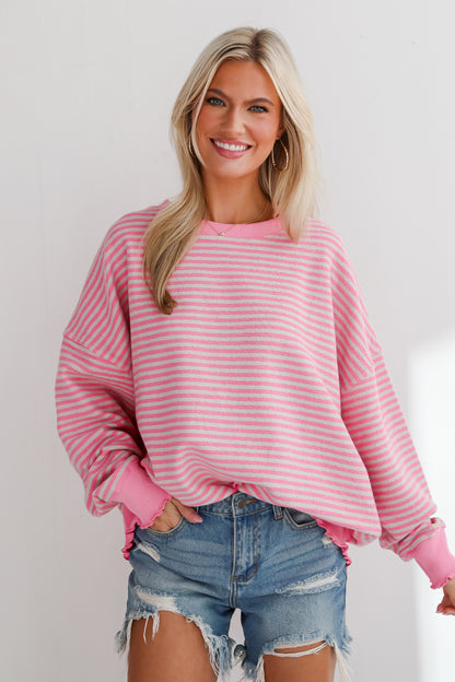 Charismatic Comfort Pink Striped Oversized Pullover