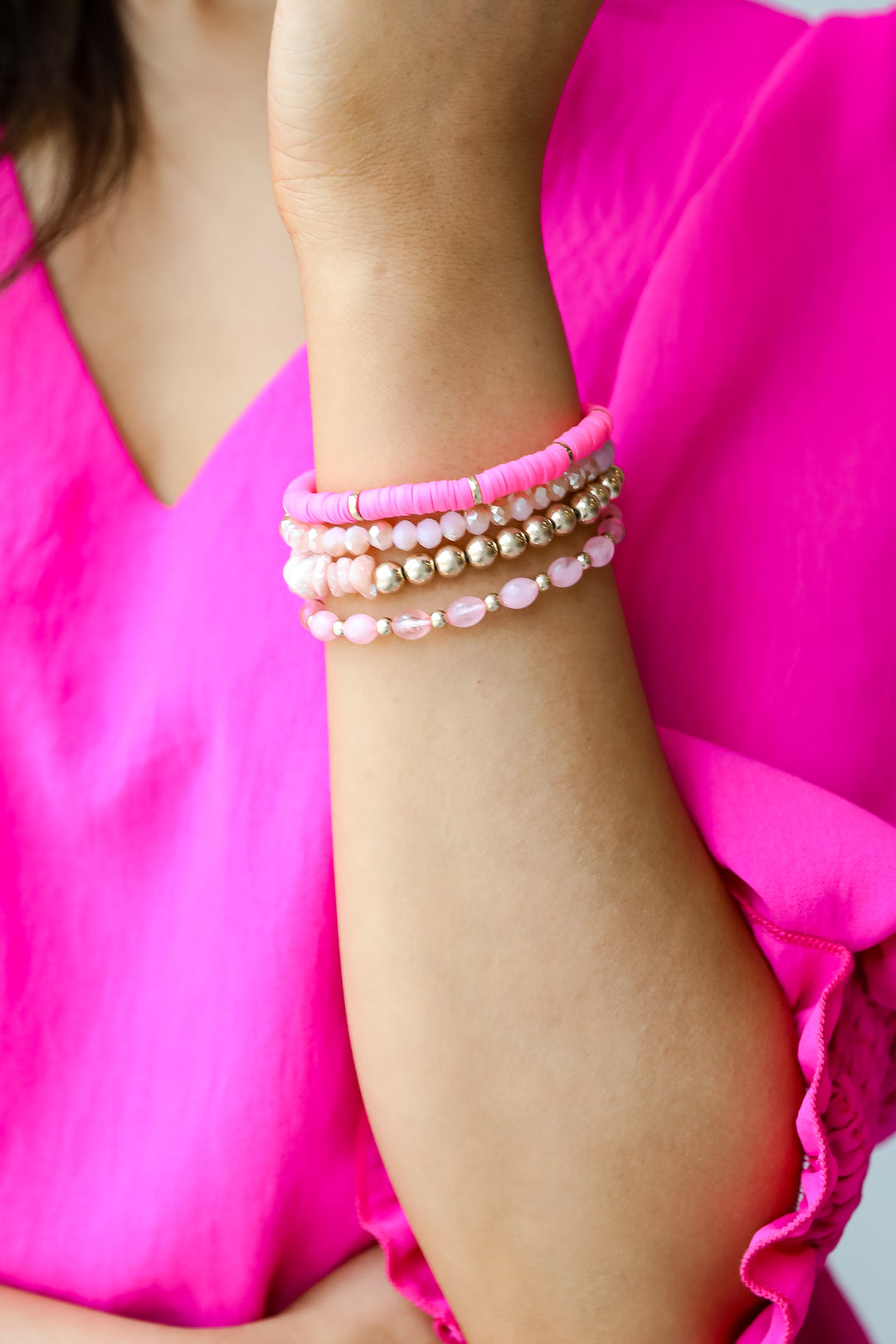 pink Beaded Bracelet Set