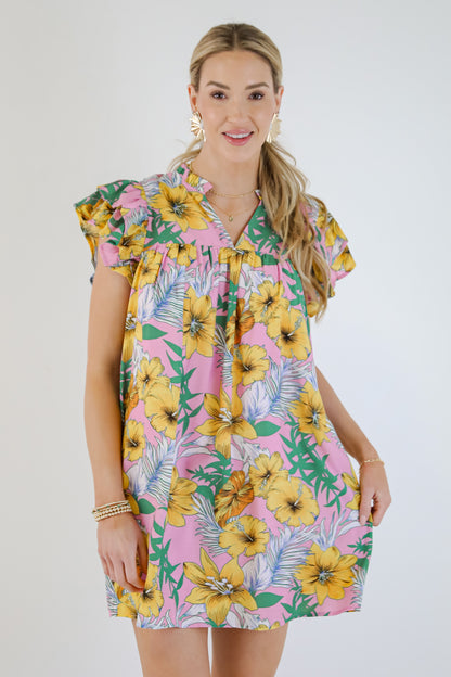 Up To Fate Pink Floral Mini Dress