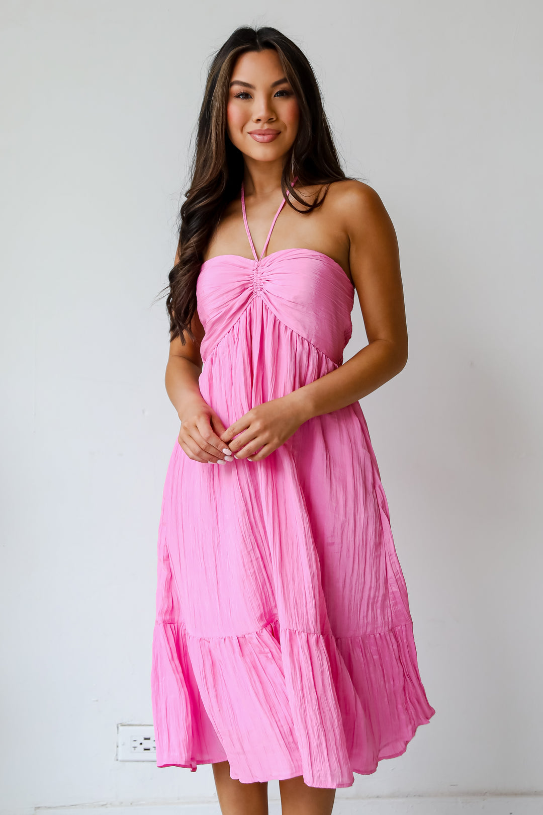 Sunny Serenity Pink Halter Midi Dress