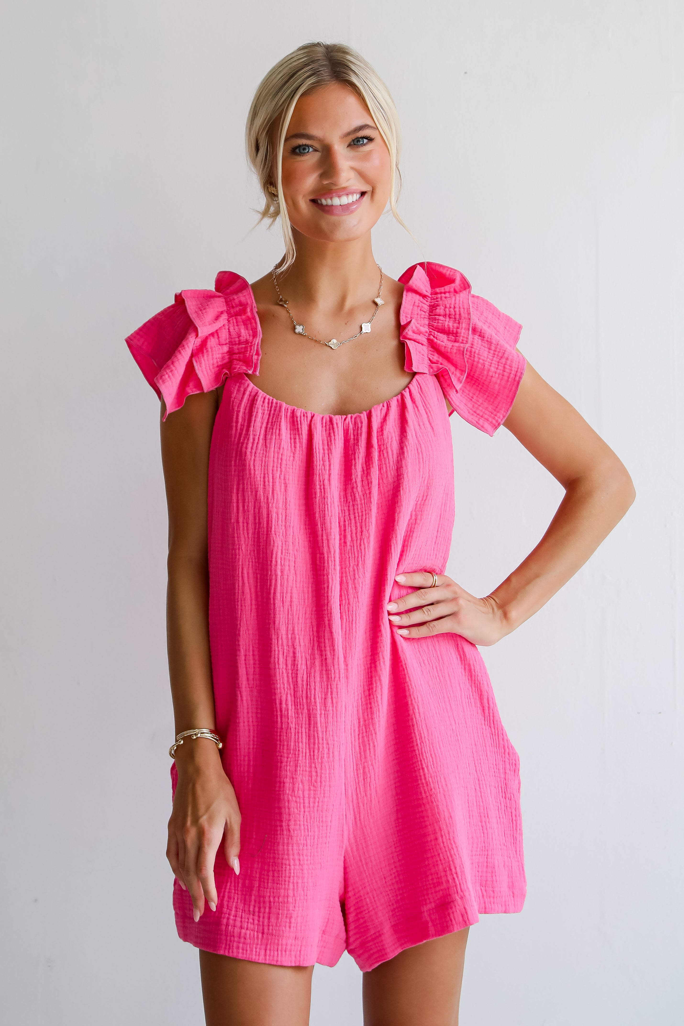 Hot Pink Linen Romper