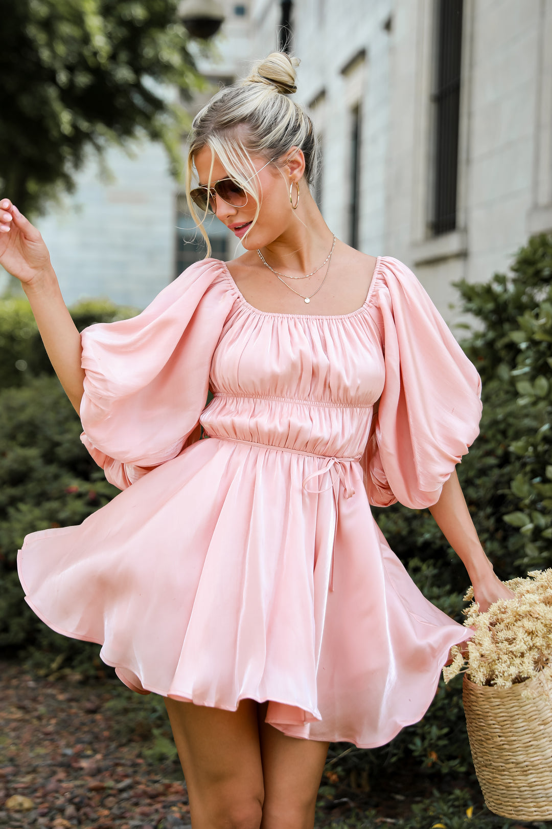 Indescribable Glow Blush Puff Sleeve Mini Dress for summer