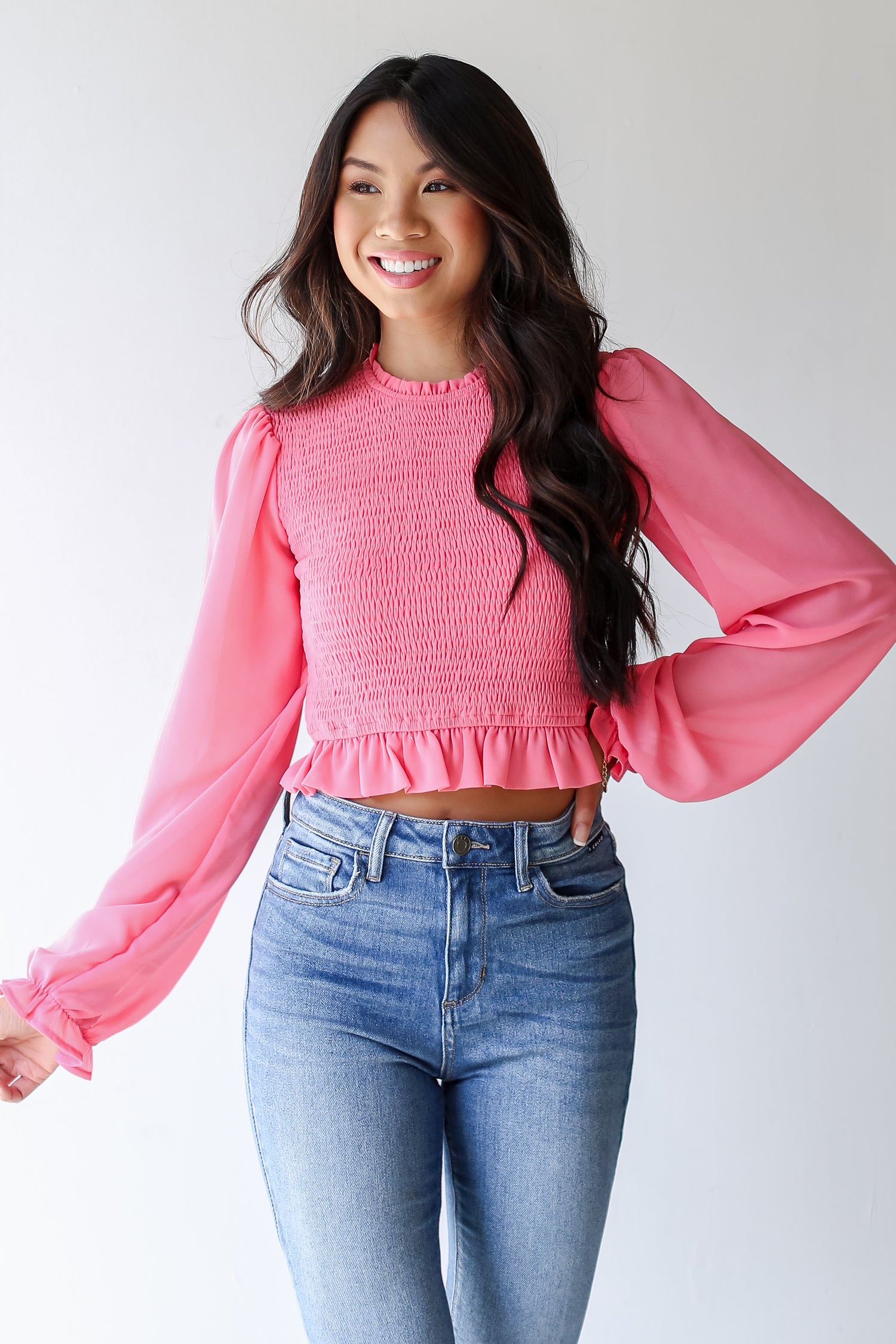 pink Smocked Blouse close up